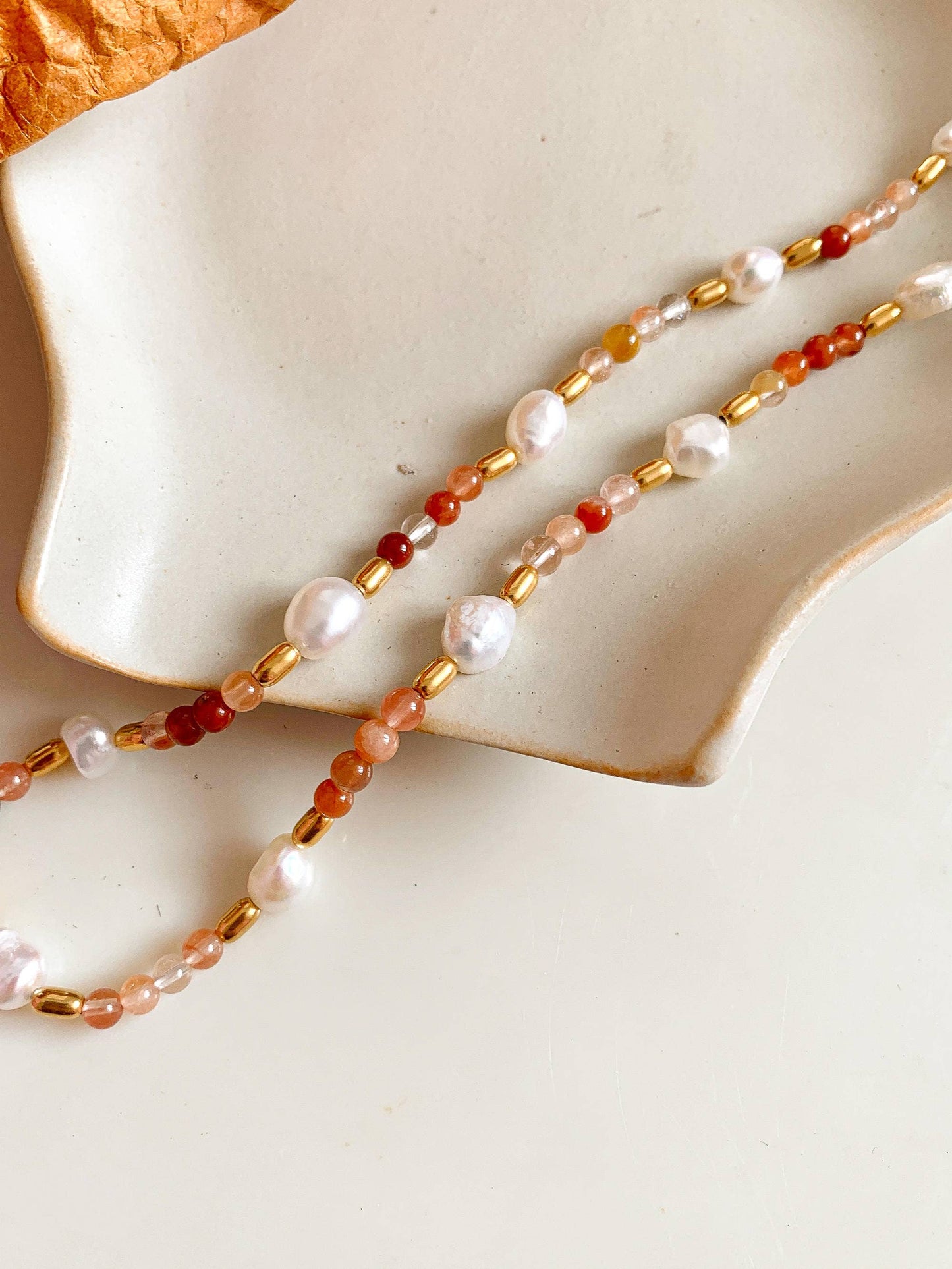 18K Bohemian Handmade Rose Pearl and Bead Necklace: Josephine-Rose
