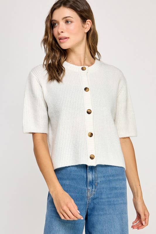 Courtney Super Soft Loose Fit Button Down Cardigan: Off White