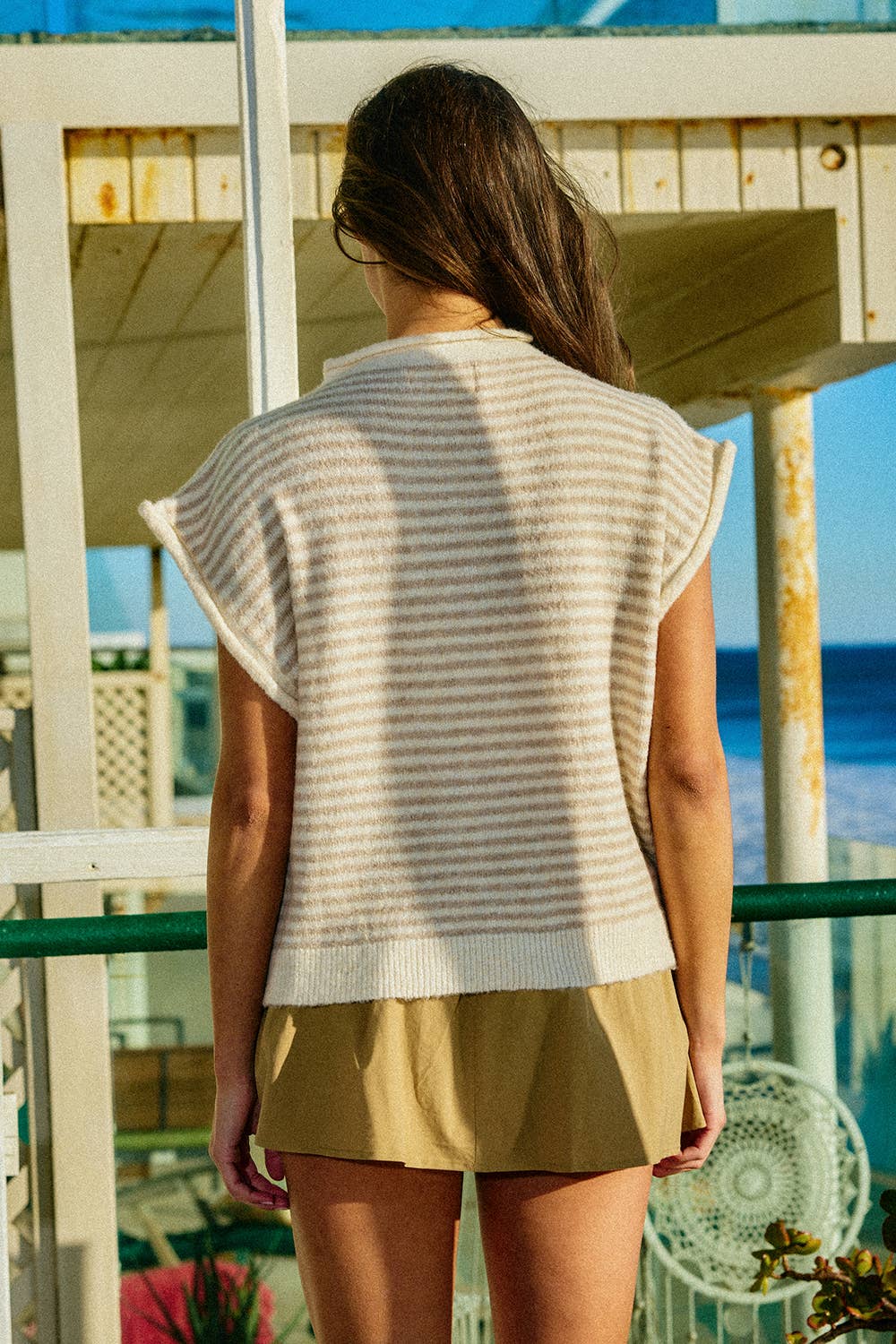 Saylor Button Front Soft Knit Stripe Cardigan: OATMEAL