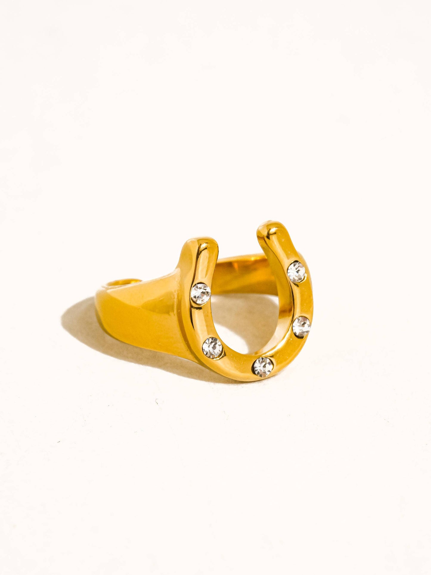 18K Gold Non-Tarnish CZ Horseshoe Ring: Yellow Gold / Rovanic-Small