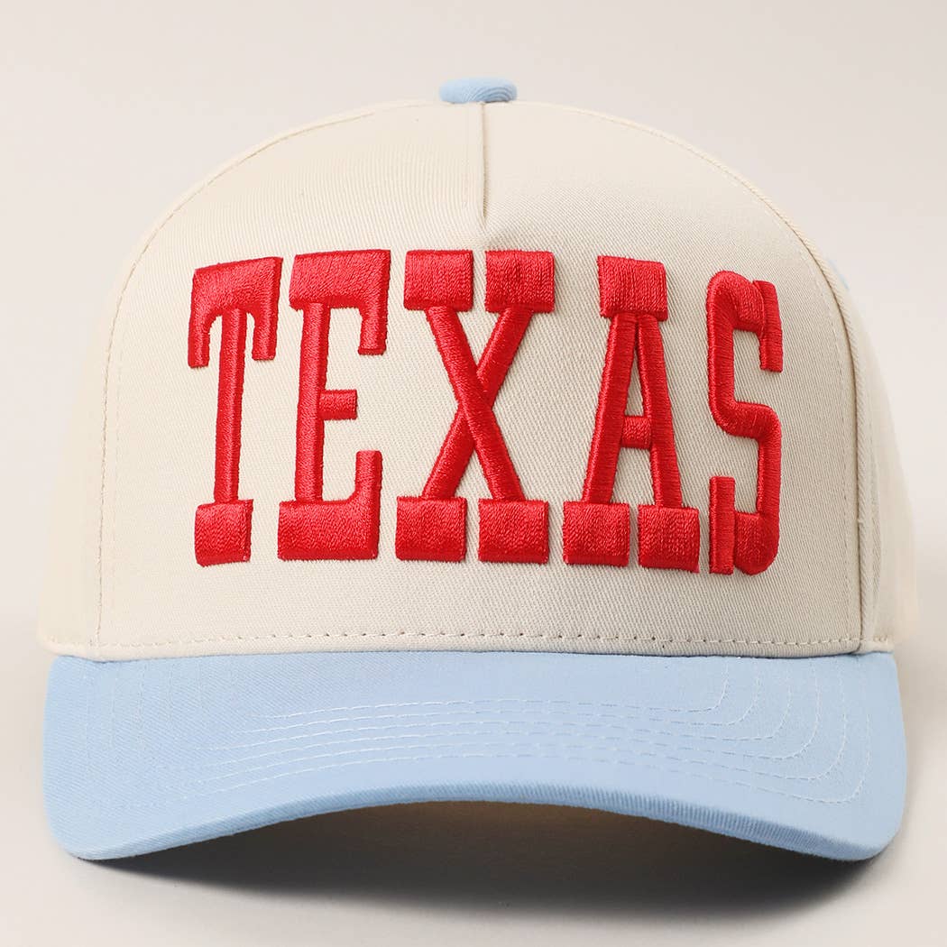 TEXAS 3D Letter Embroidered Two-Tone Trucker Hat : SKY BLUE