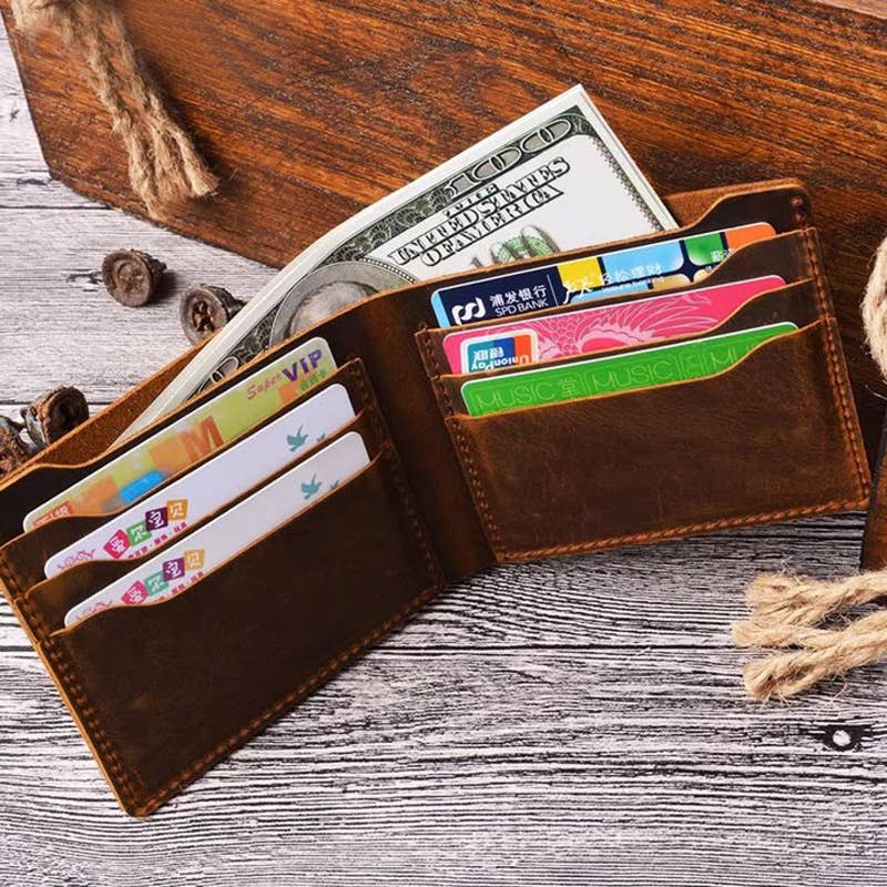 Leather Wallet, Bifold Wallet, Handmade Wallet for Men: Dark Brown