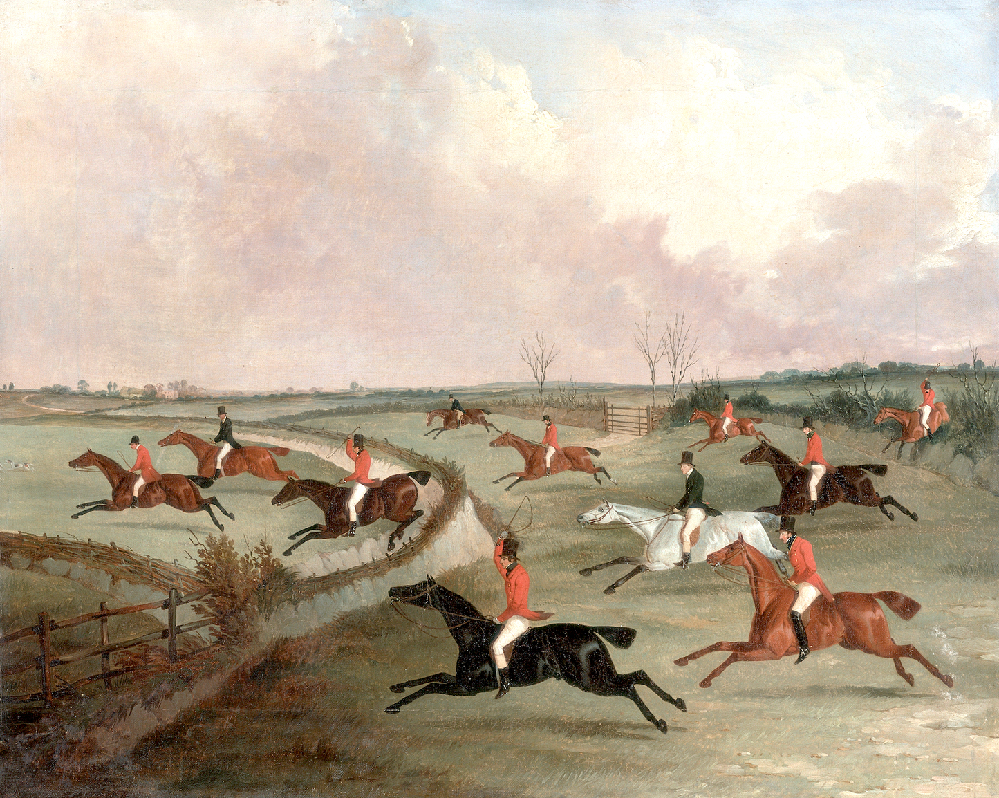 English Hunting Group Antique Art Print