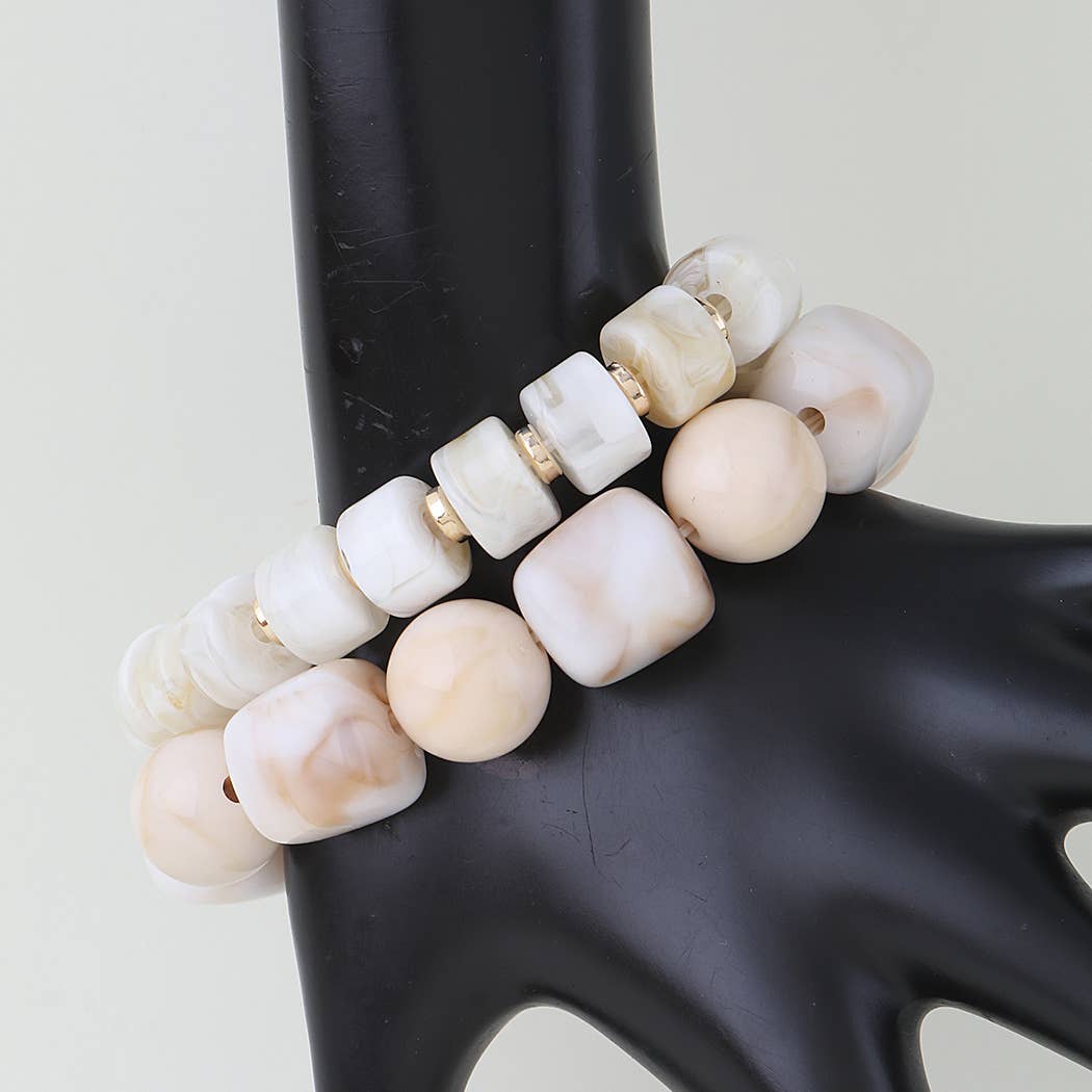 Double Marble Stone Beaded Bracelet: GR