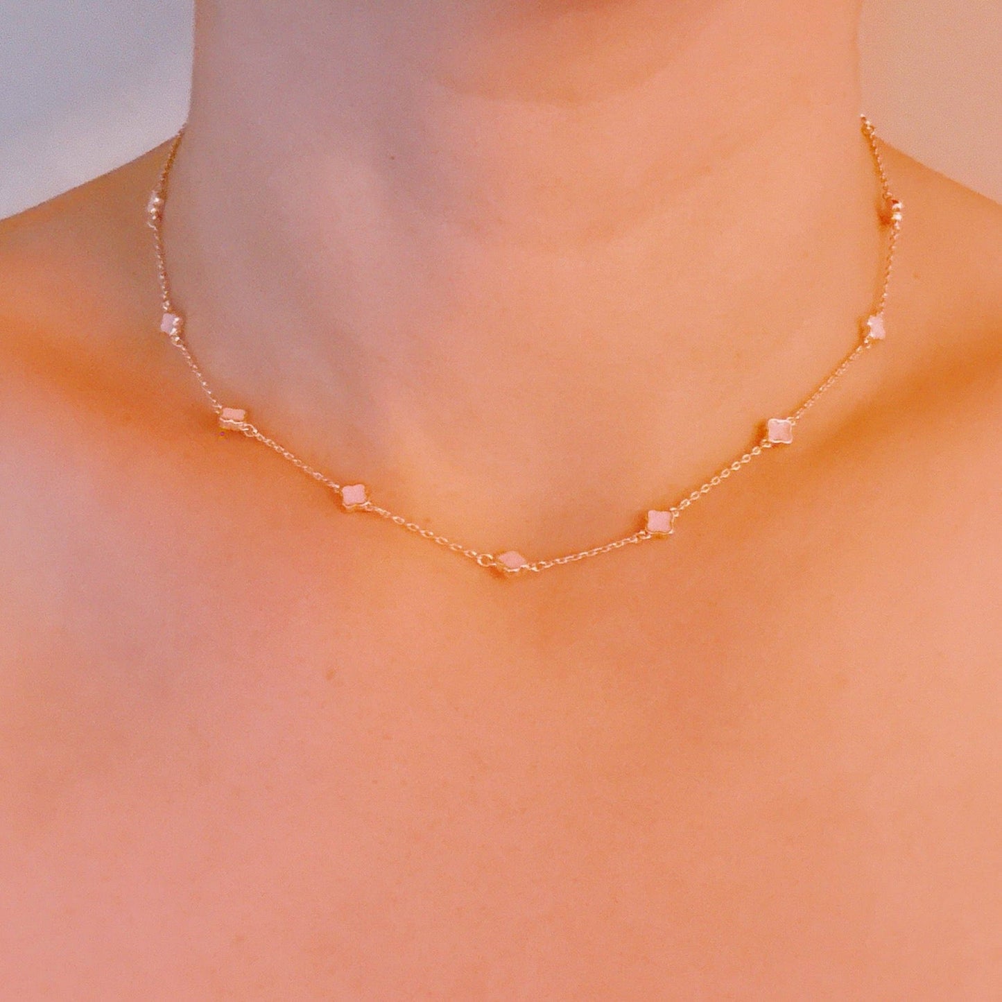 Petite Colored Clover Necklace: Cream