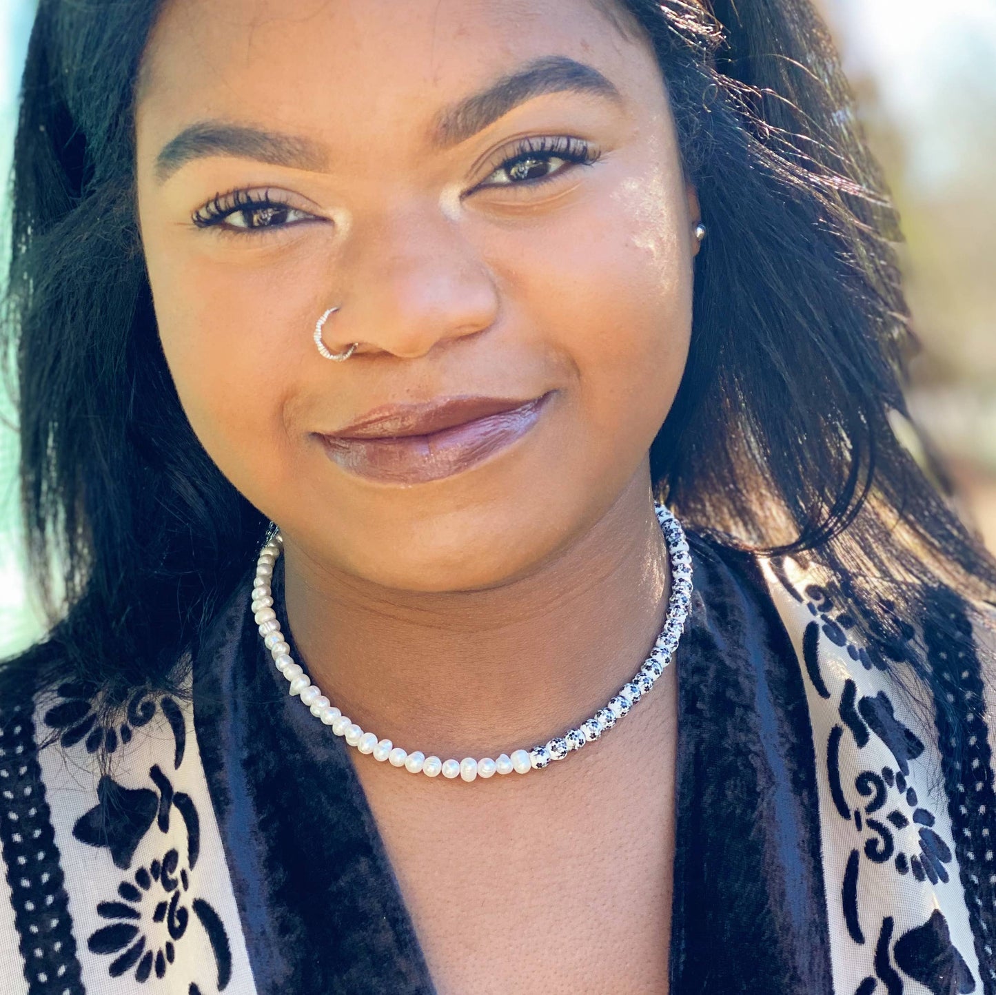 So Fresh Pearl And Porcelain Choker Necklace: Black