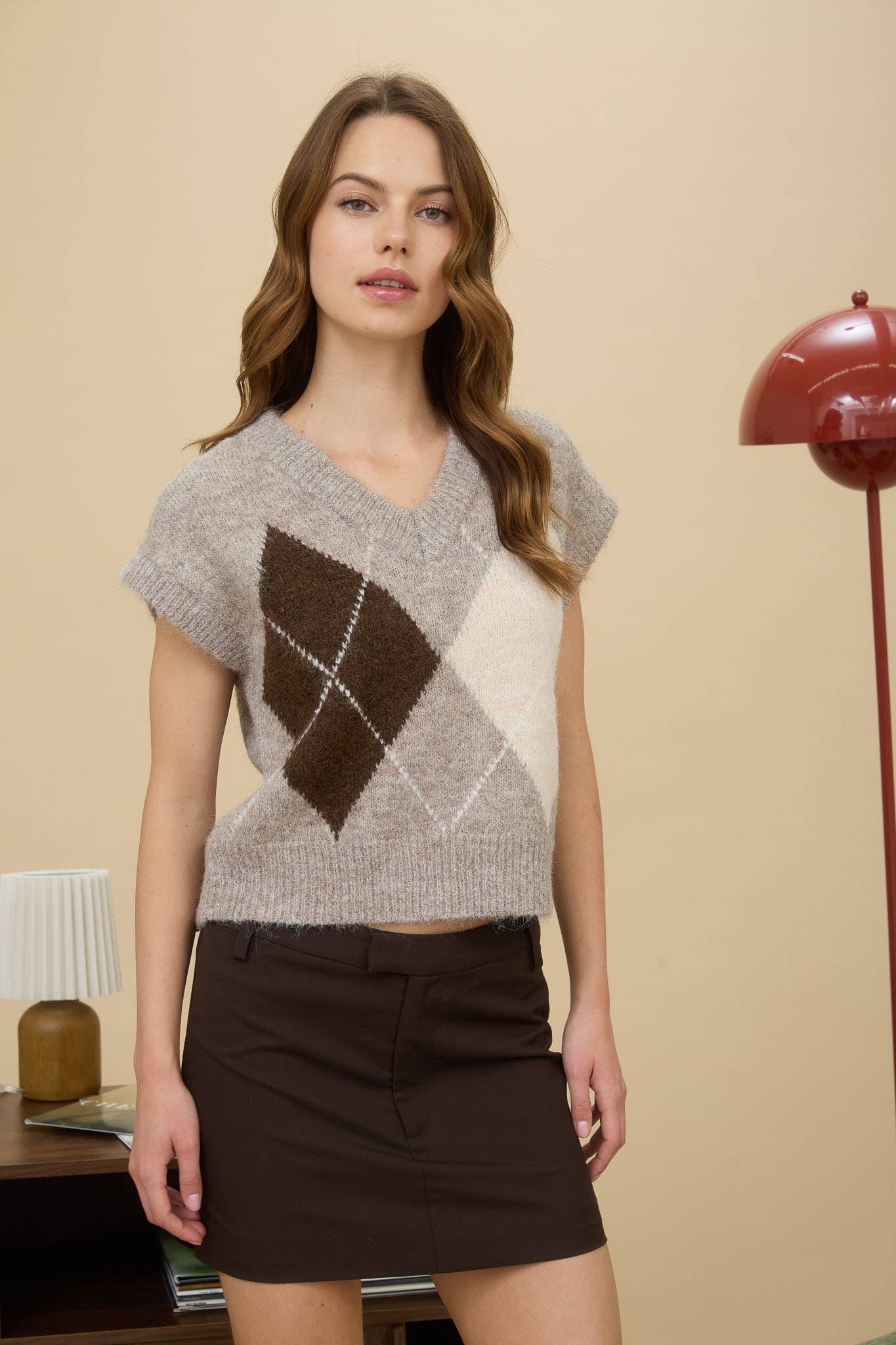Argyle Pattern V Neck Sweater Vest
