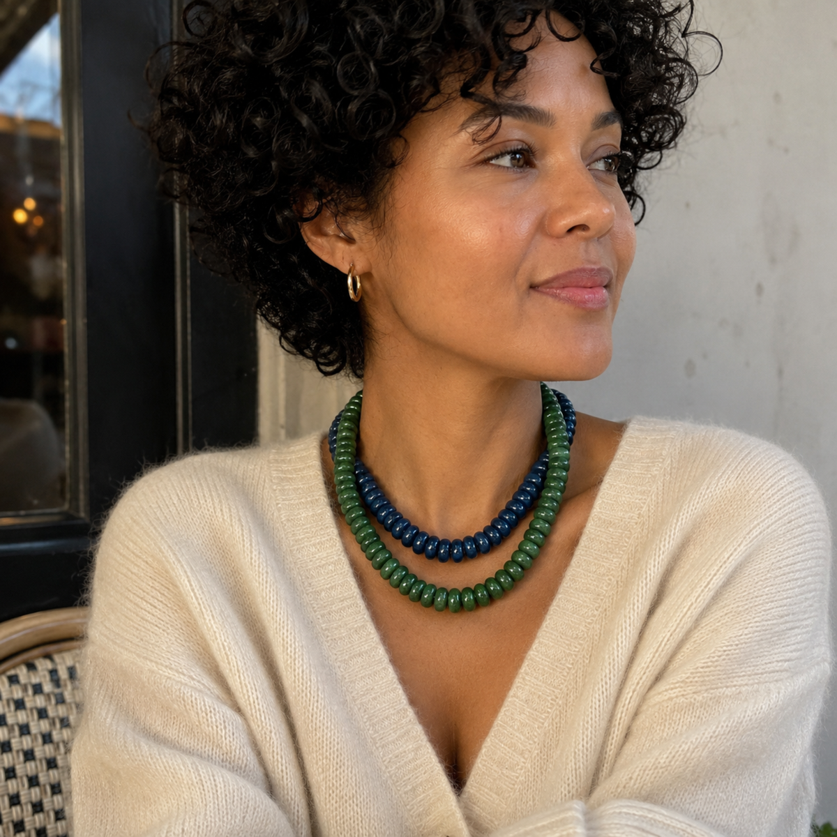 Ellison+Young Modern Resin Beaded Statement Necklace: Emerald Green