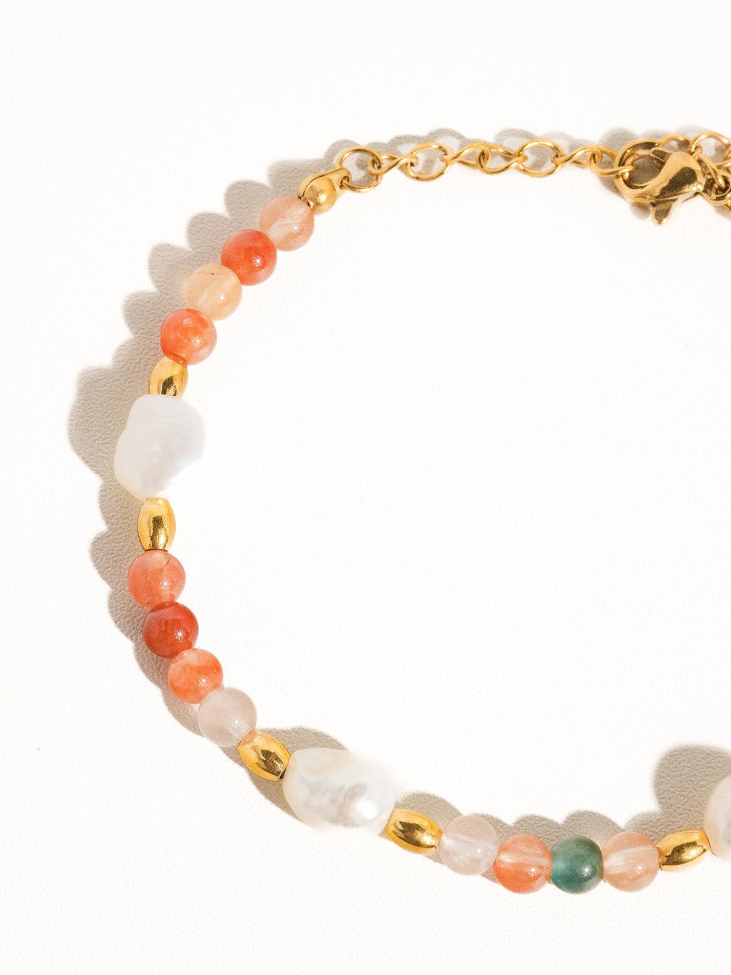 18K Bohemian Handmade Stone and Bead Bracelet: Jolin-Rose