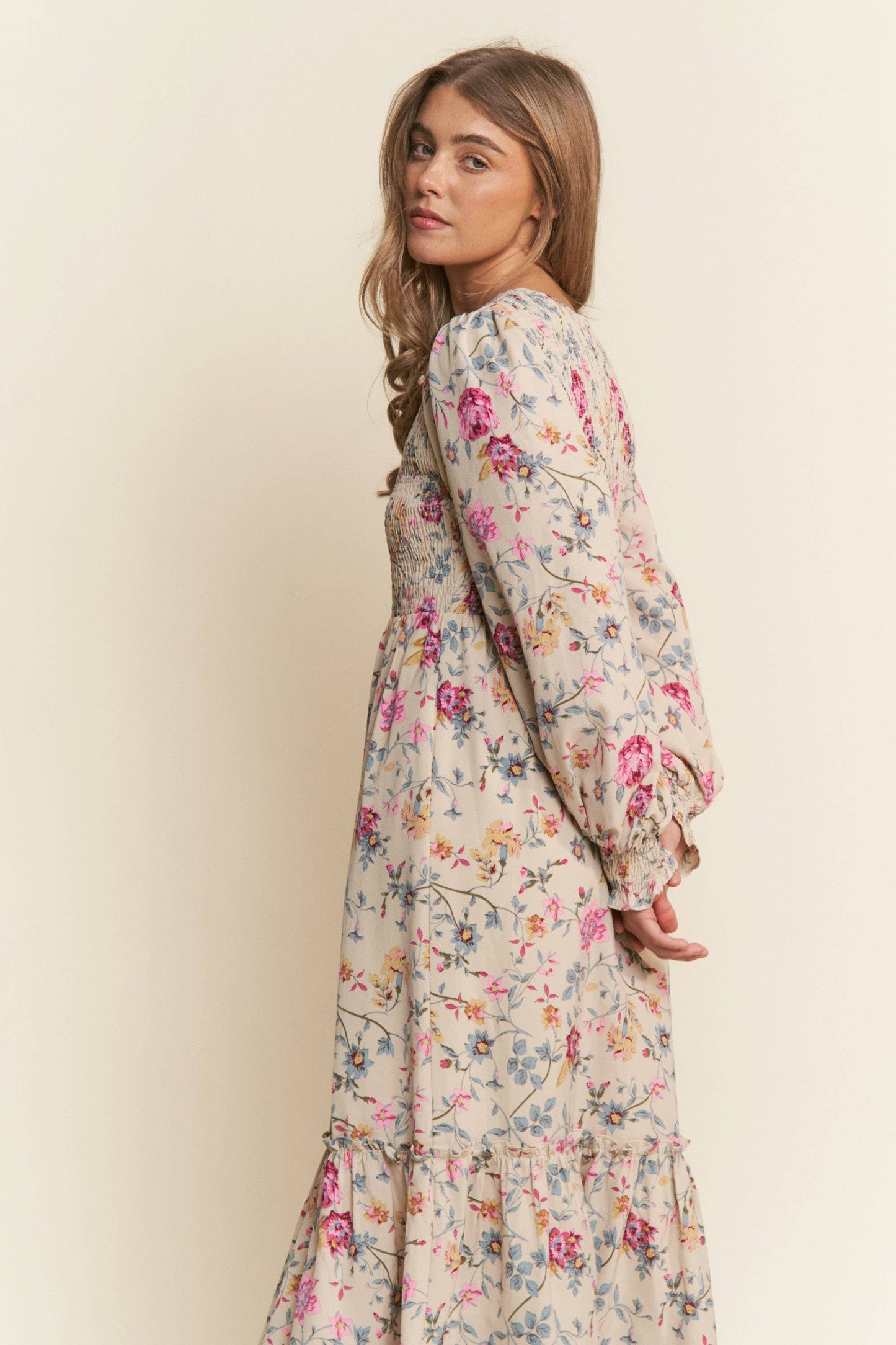 Rosie Floral Print Smocked Tiered Maxi Dress