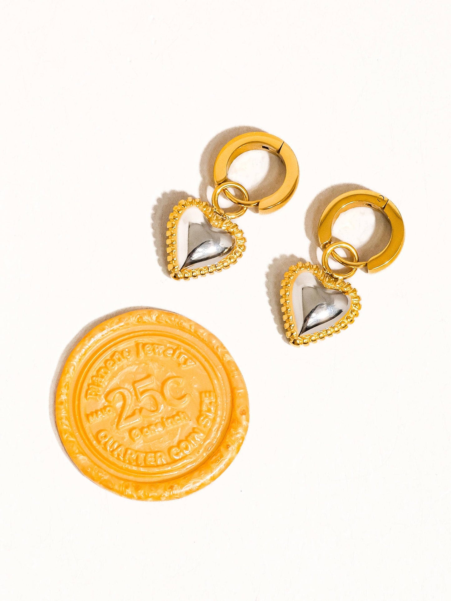 Saxon 18K Non-Tarnish Two Tone Classic Heart Earring: Multi-Colored