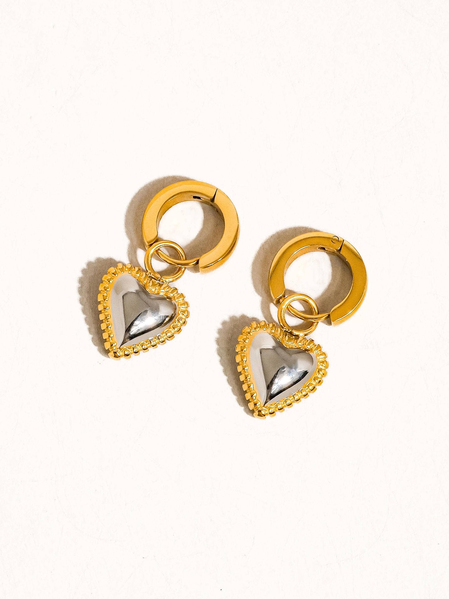 Saxon 18K Non-Tarnish Two Tone Classic Heart Earring: Multi-Colored