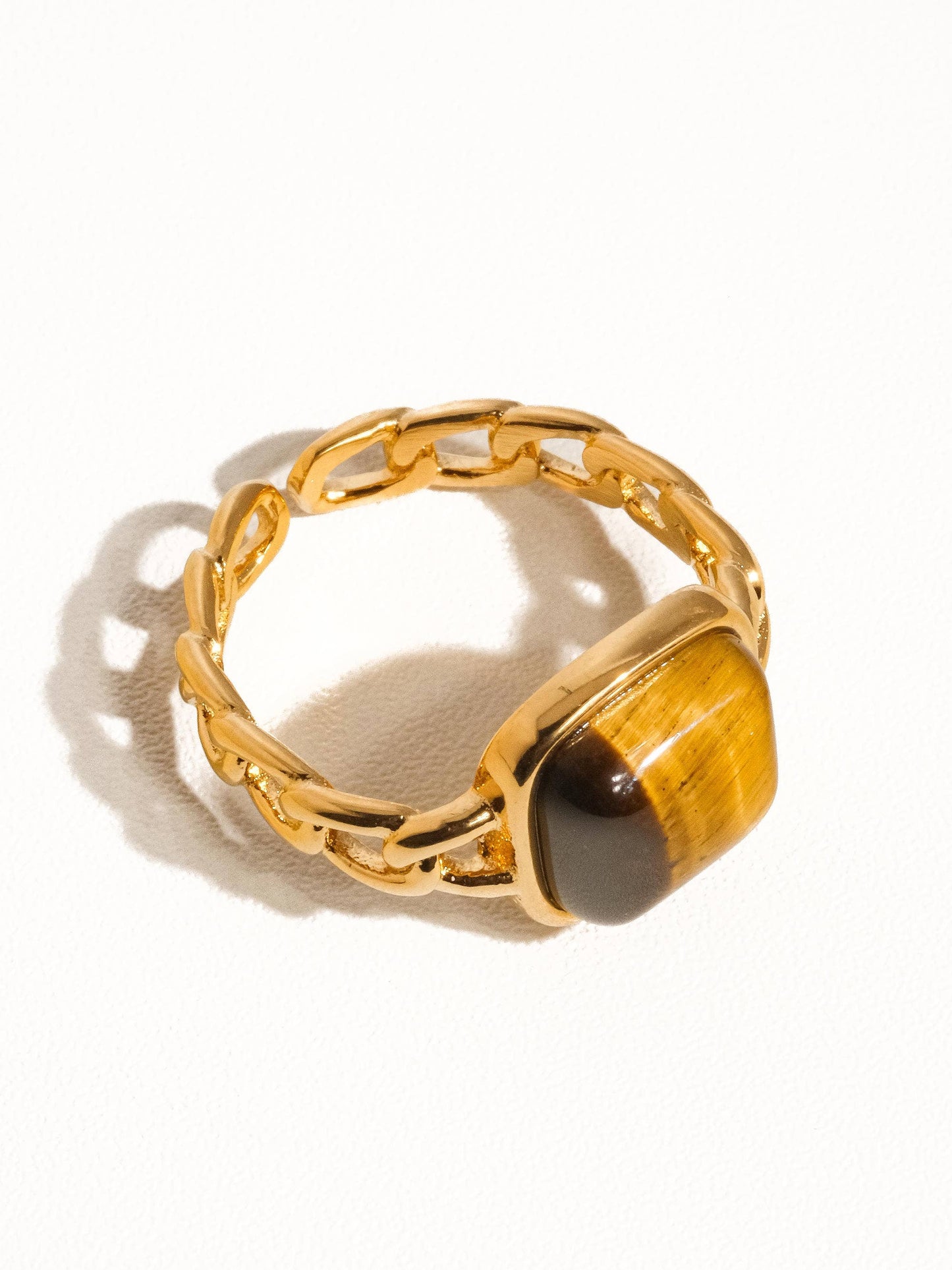 Oriana Non-Tarnish Gemstone Chain Ring: Brown