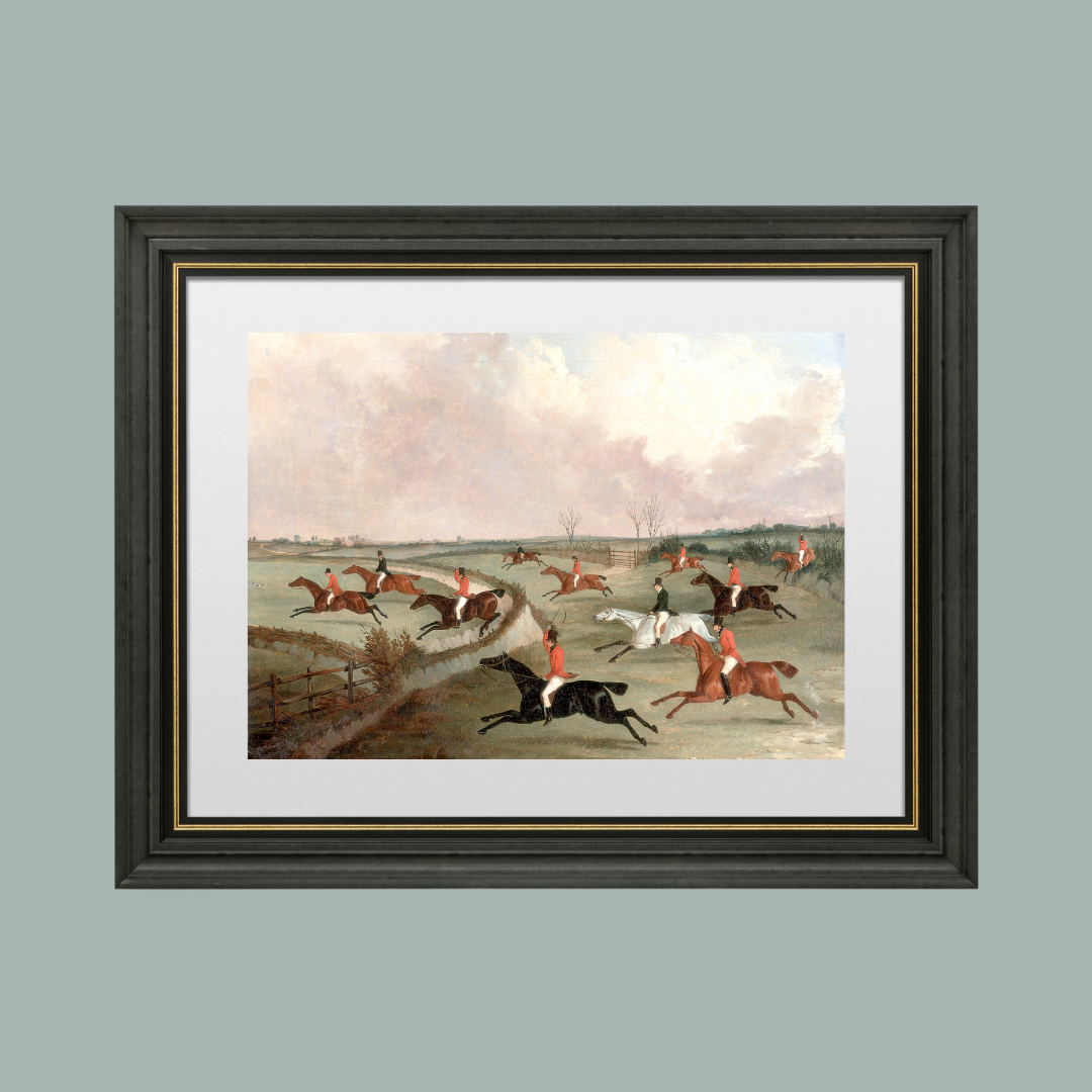 English Hunting Group Antique Art Print