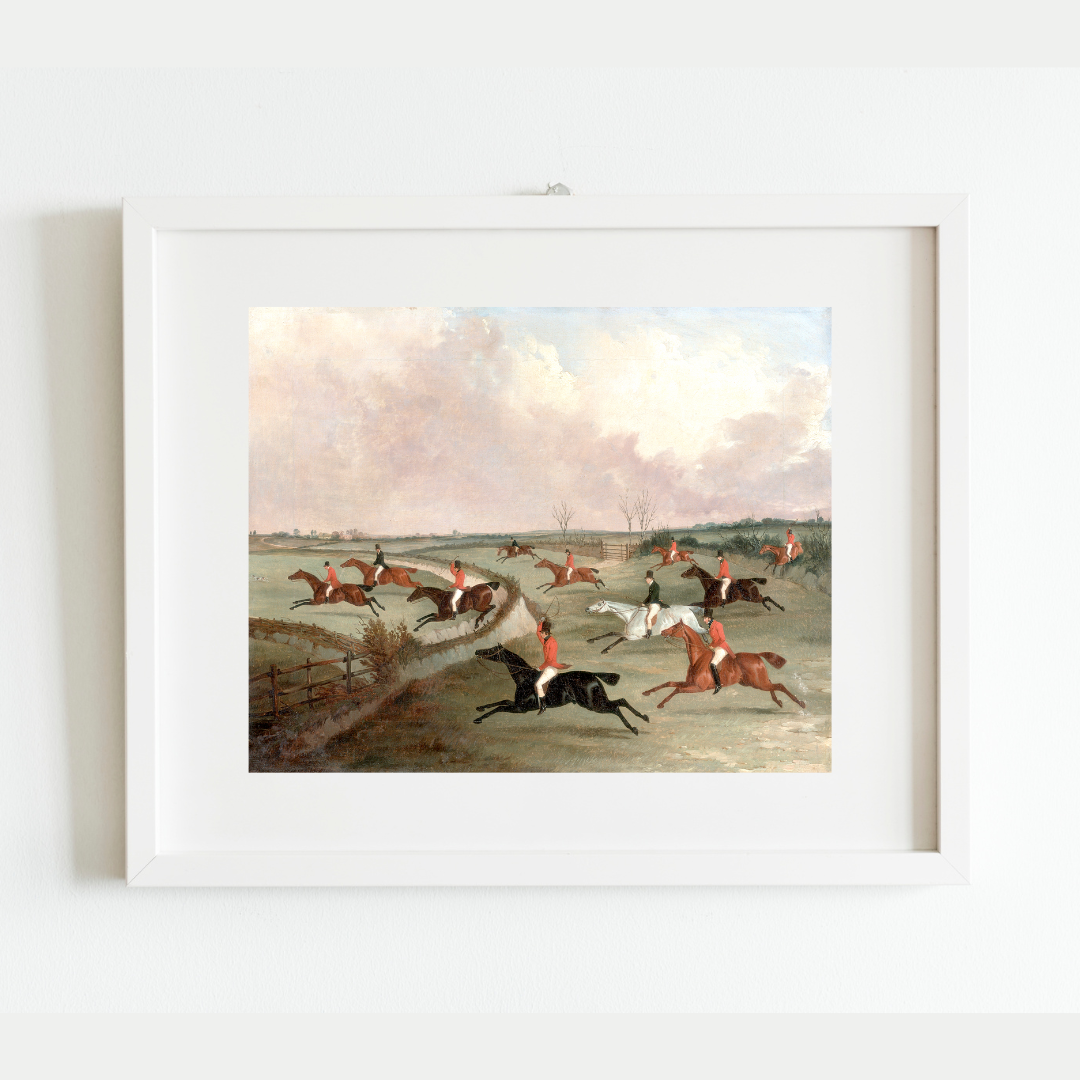 English Hunting Group Antique Art Print
