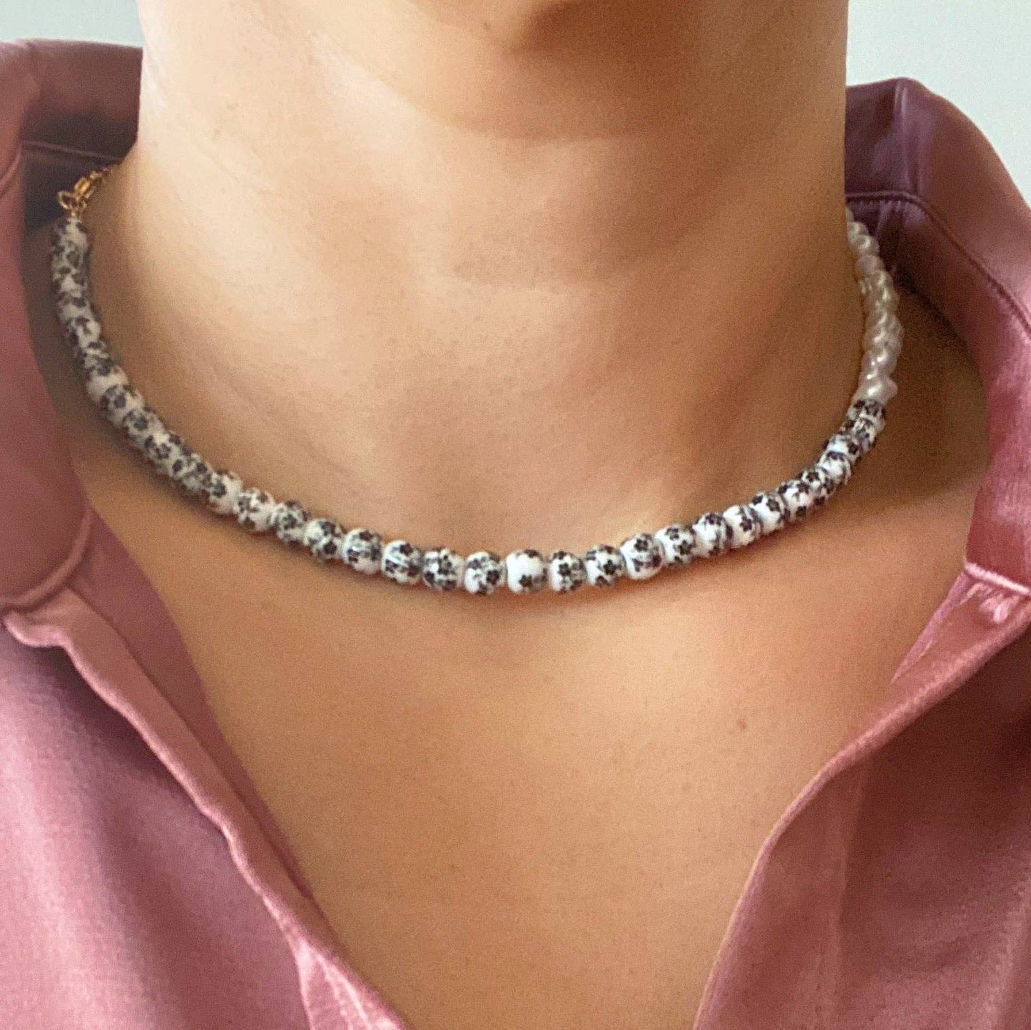 So Fresh Pearl And Porcelain Choker Necklace: Black