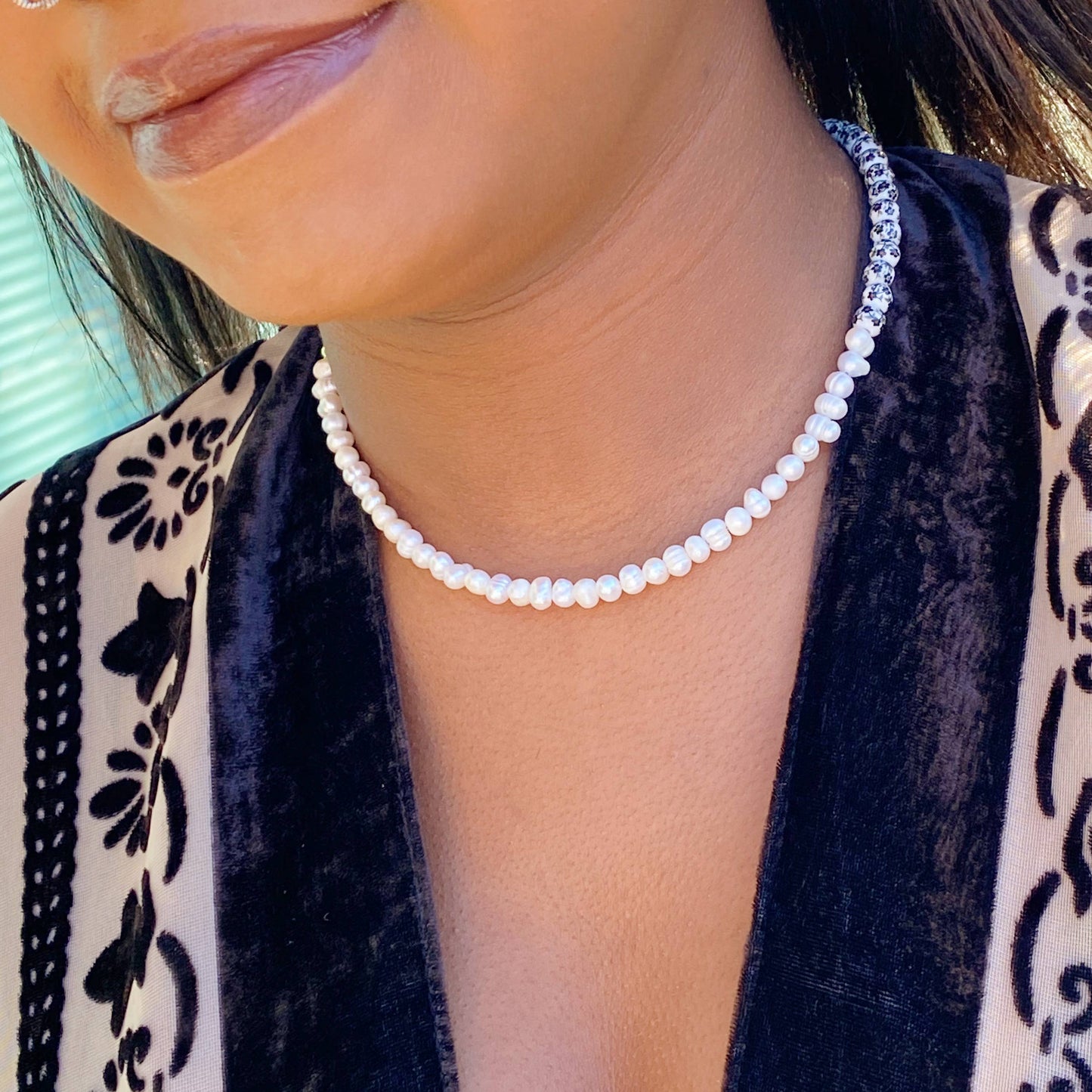 So Fresh Pearl And Porcelain Choker Necklace: Black