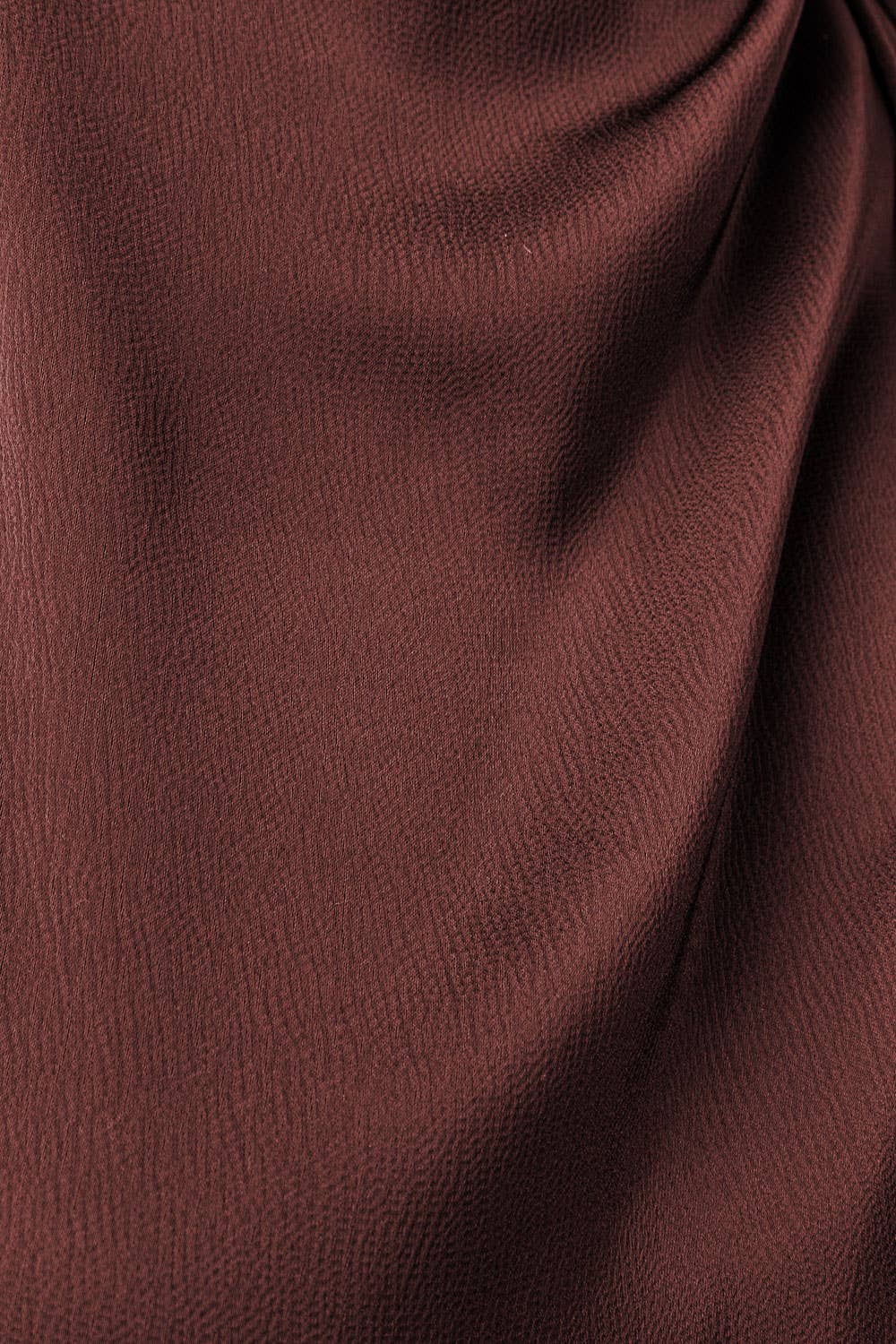 Annelise Draped Mock Neck Short Sleeve Satin Blouse: Dark Brown