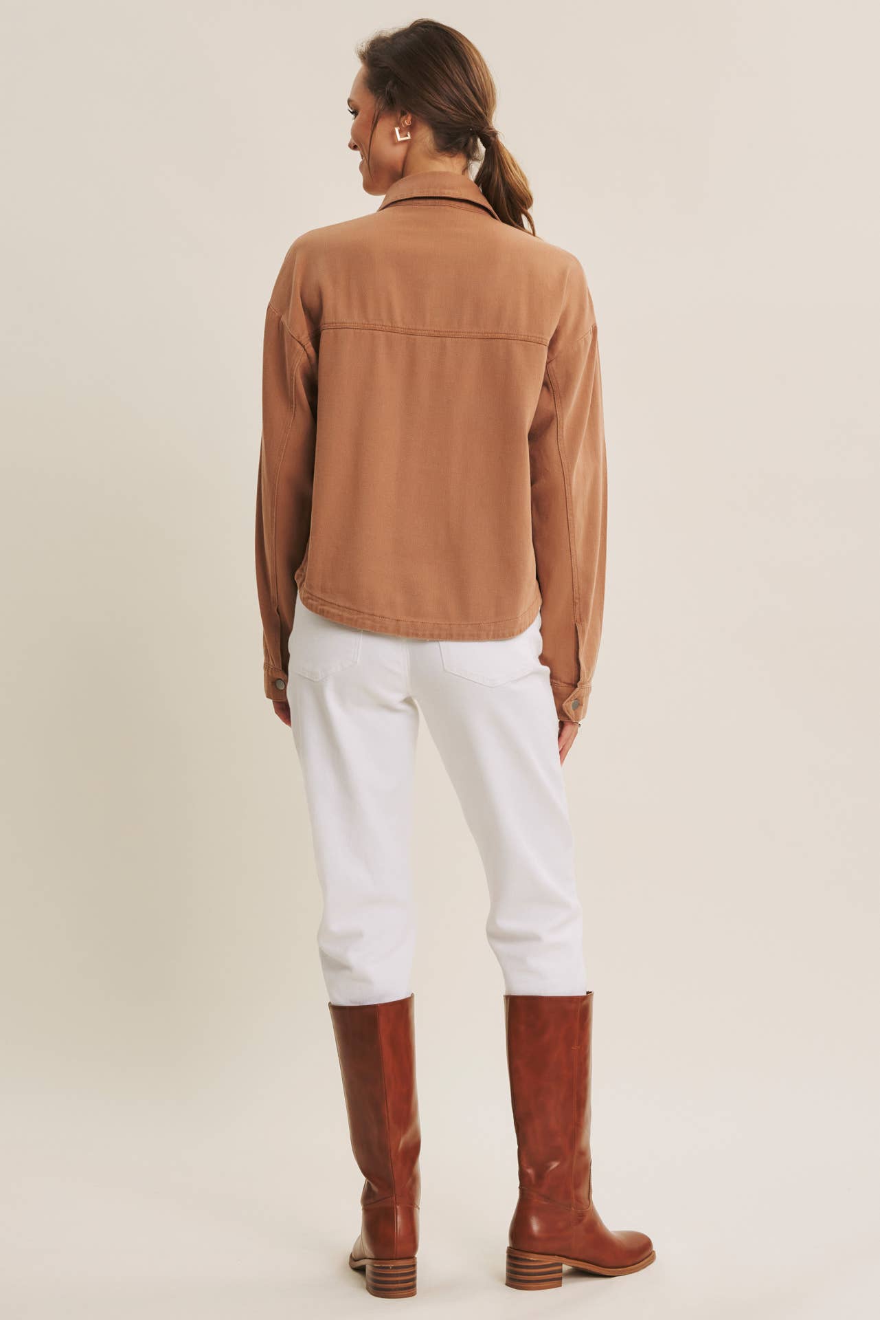 One of a Kind Washed Cotton Twill Utility Jacket: Camel