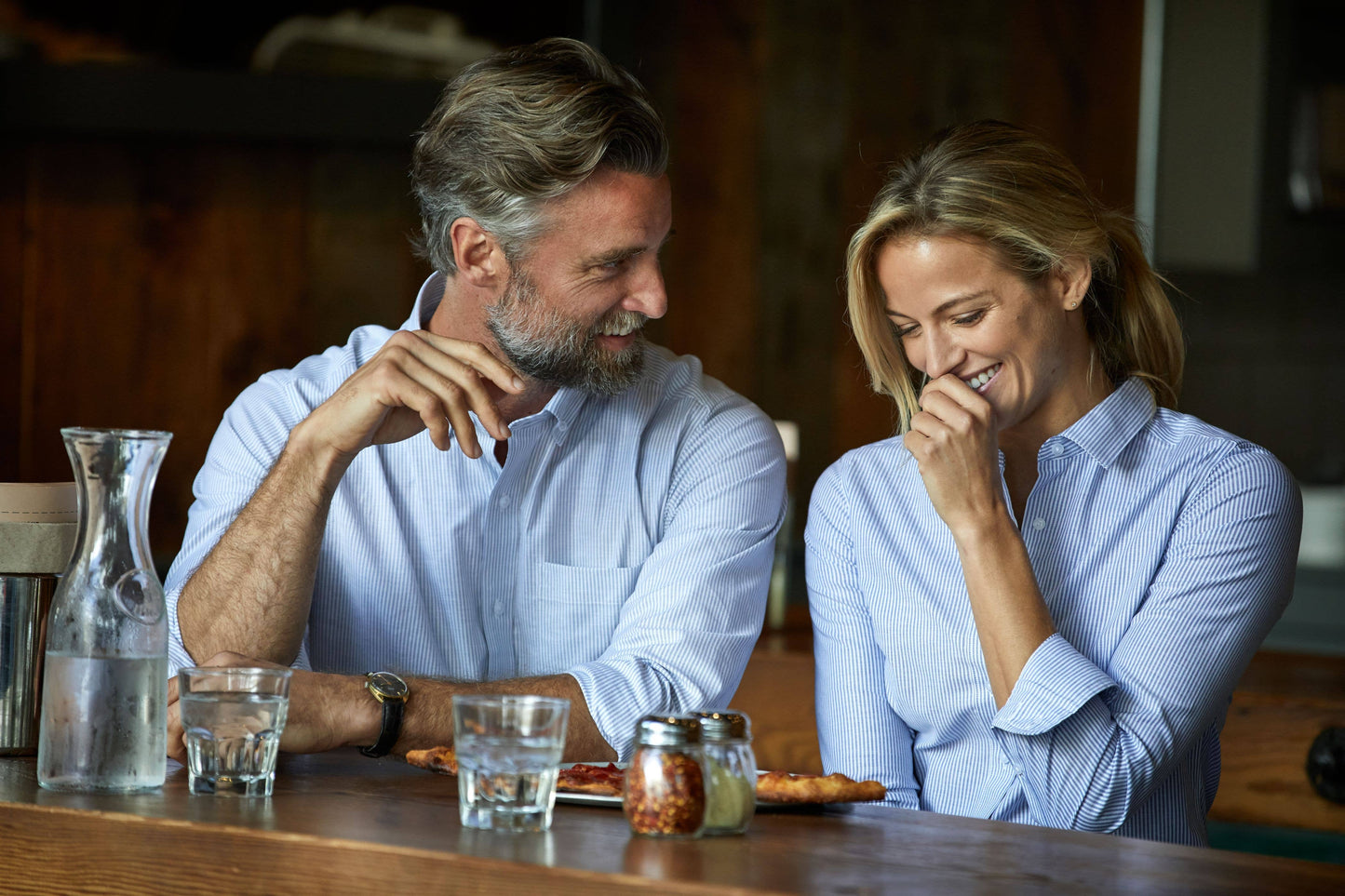 Cutter & Buck Stretch Oxford Stripe Mens L/S Dress Shirt: French Blue