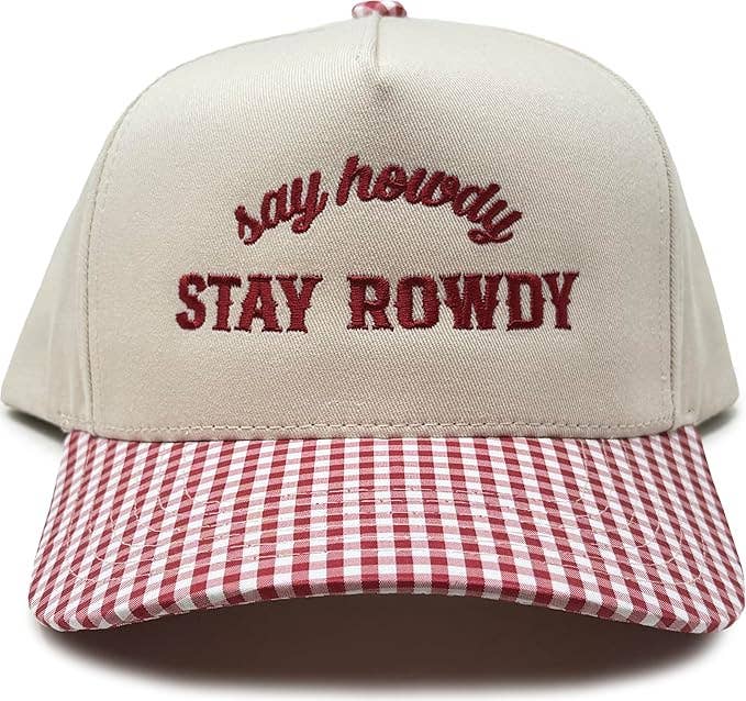 2 Tone Cap: Say Howdy Stay Rowdy - Gingham Print-Red & White