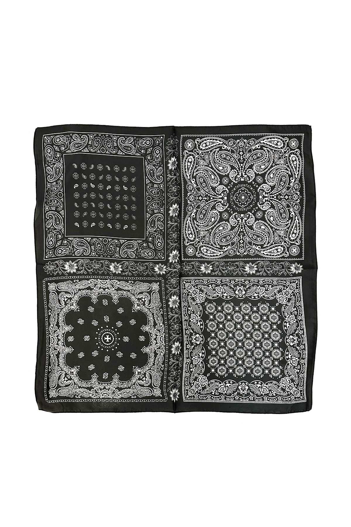 SQUARE BANDANA SCARF WITH MULTI PATTERN PRINT ICS1067: Black