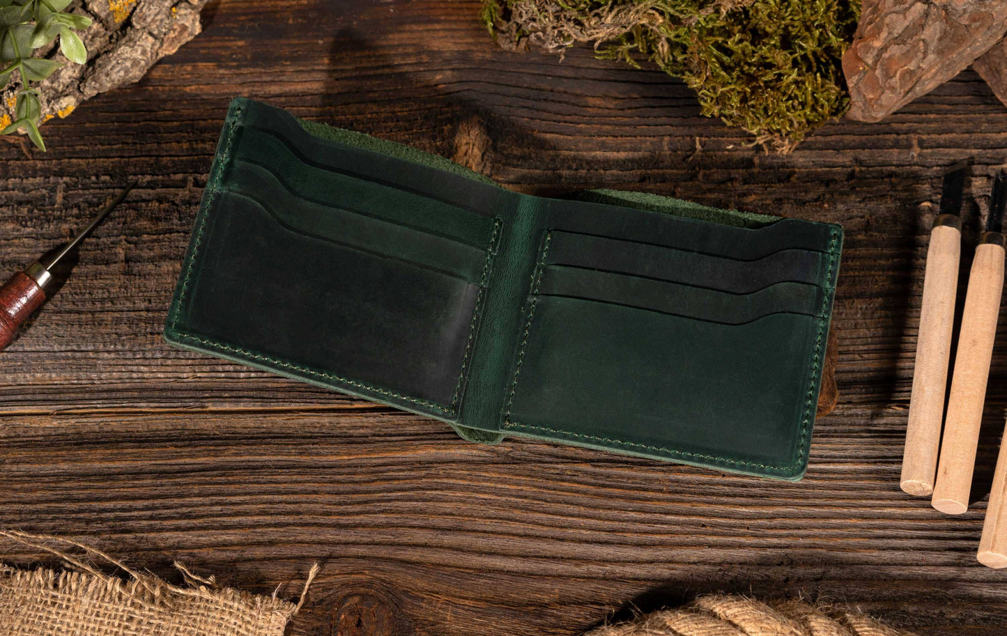 Leather Wallet, Bifold Wallet, Handmade Wallet for Men: Dark Brown