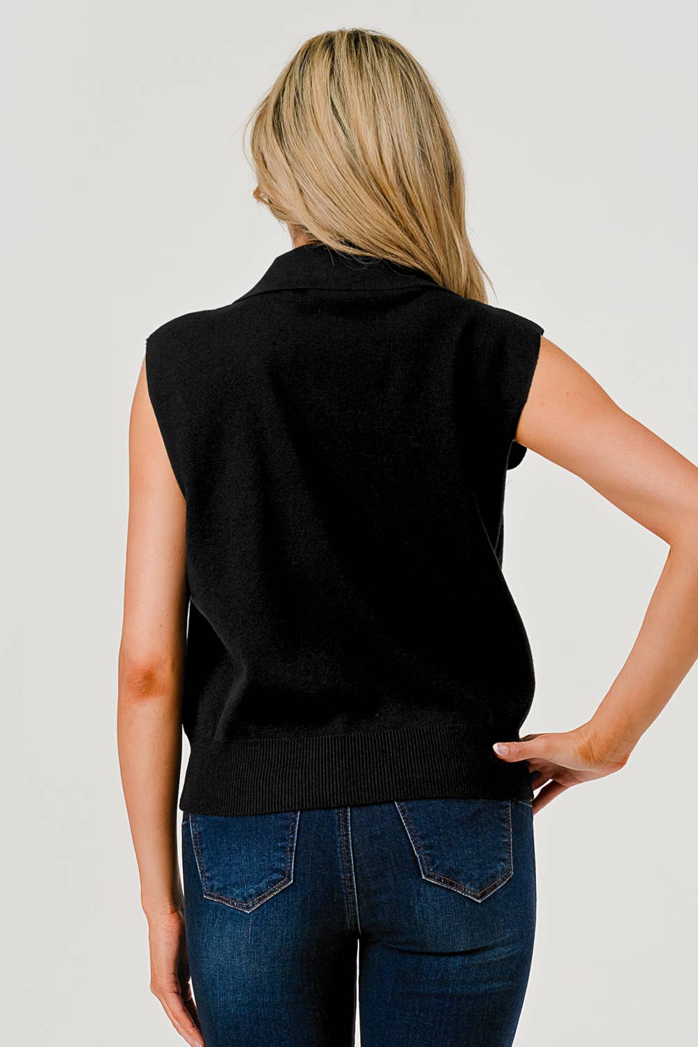 Elara Polo Collar Sweater Top: Black