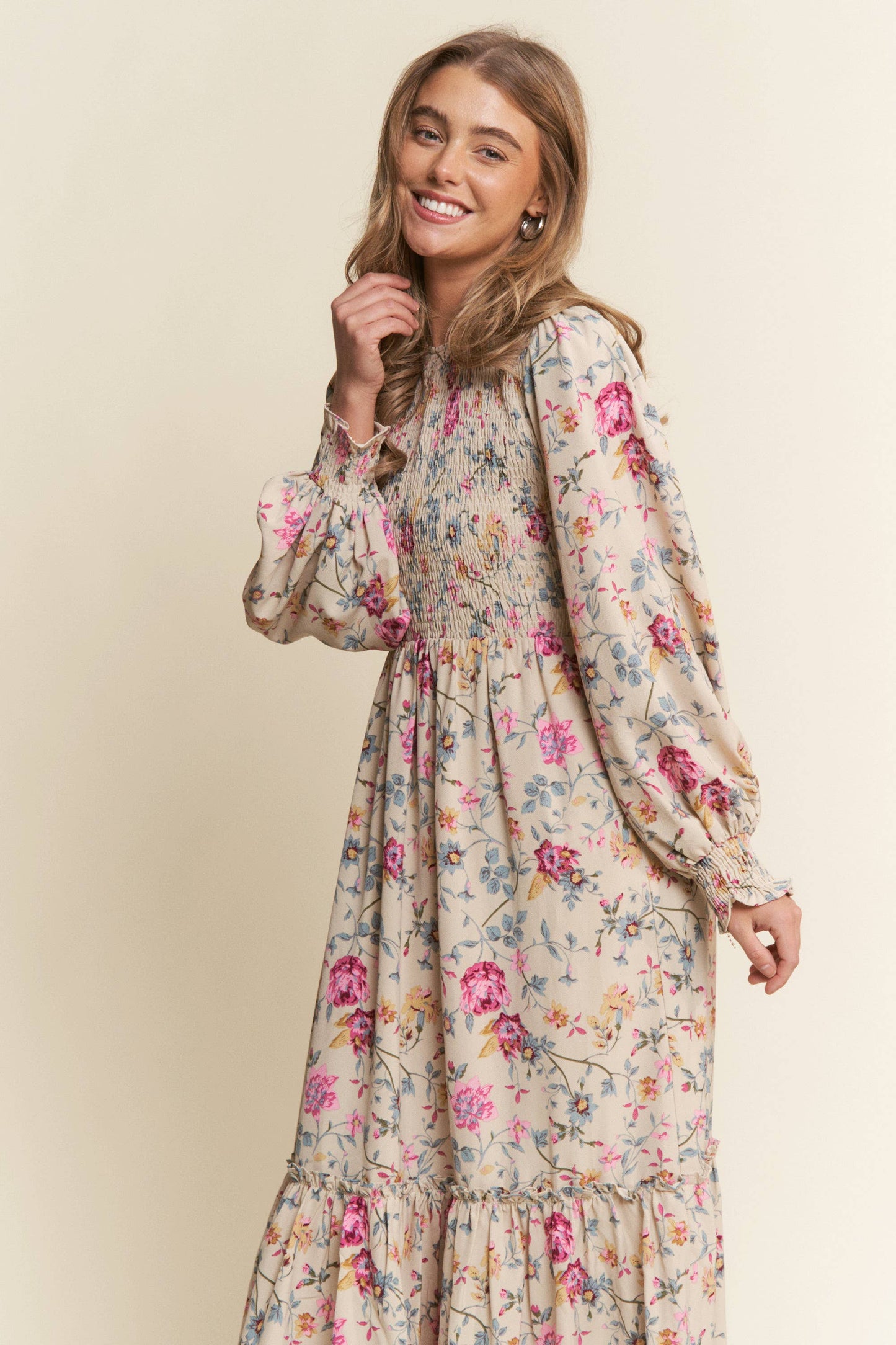 Rosie Floral Print Smocked Tiered Maxi Dress