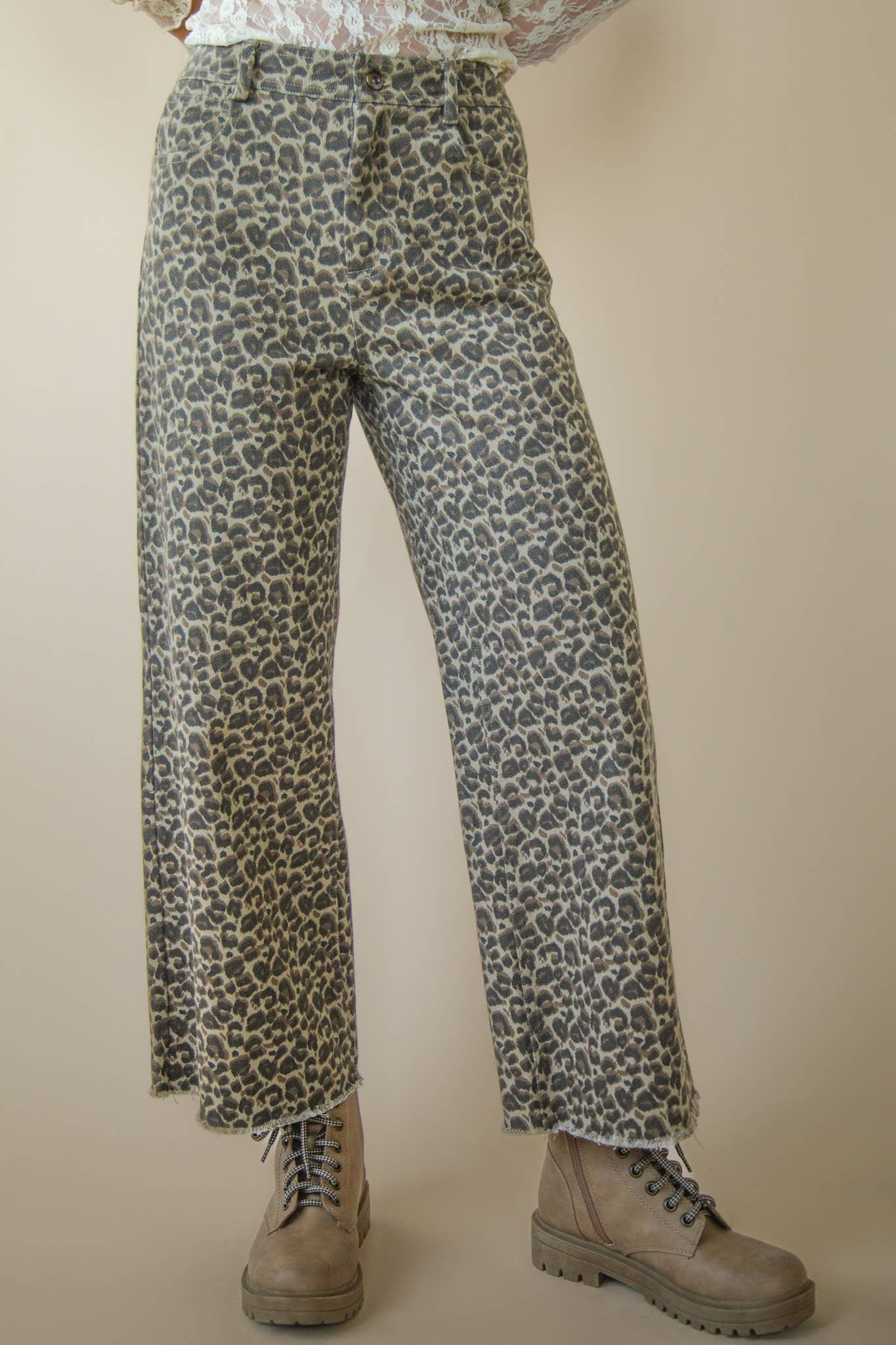 Tara Leopard Printed Marine Straight Pants: MOCHA