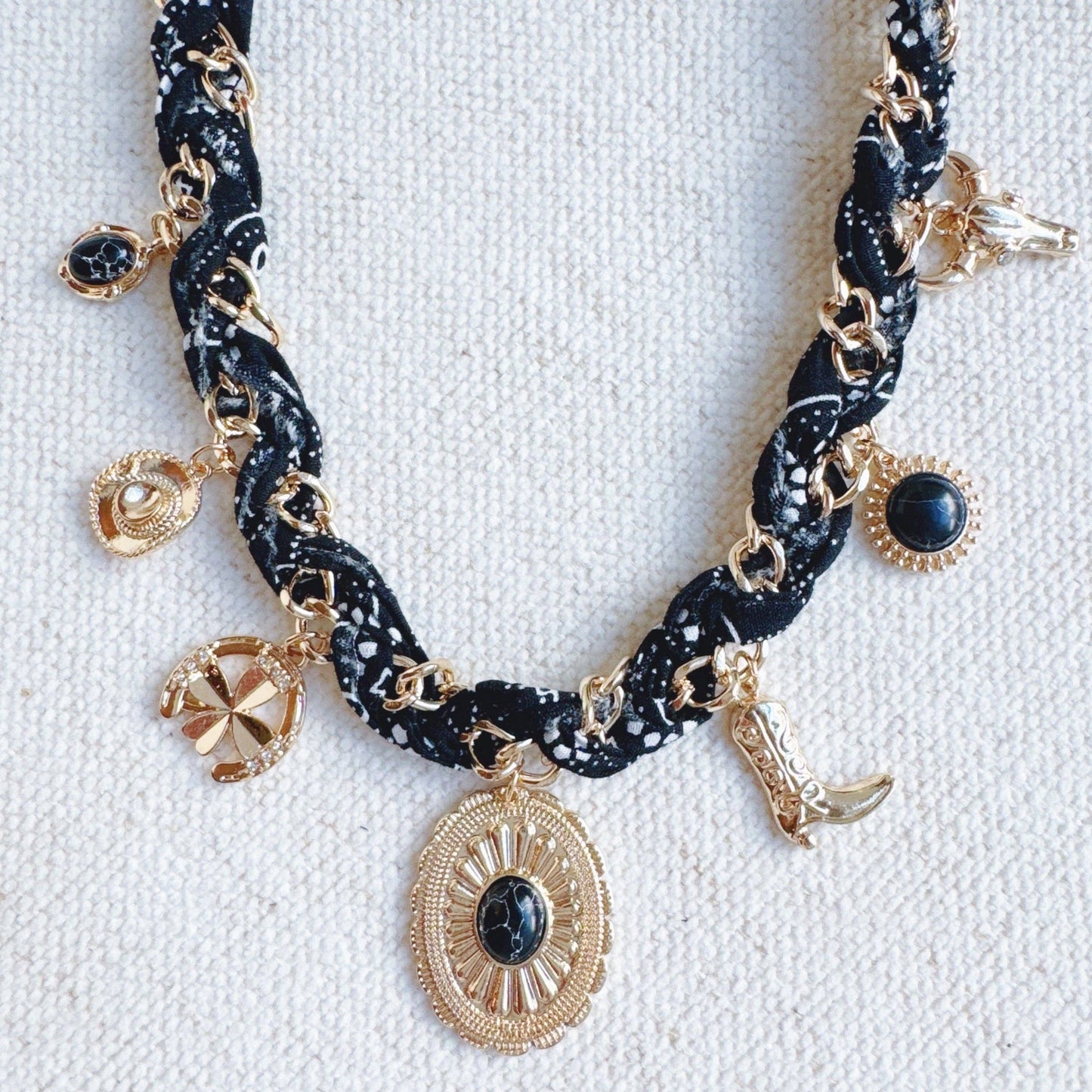 Wild West Desert Charm Scarf Necklace: Black