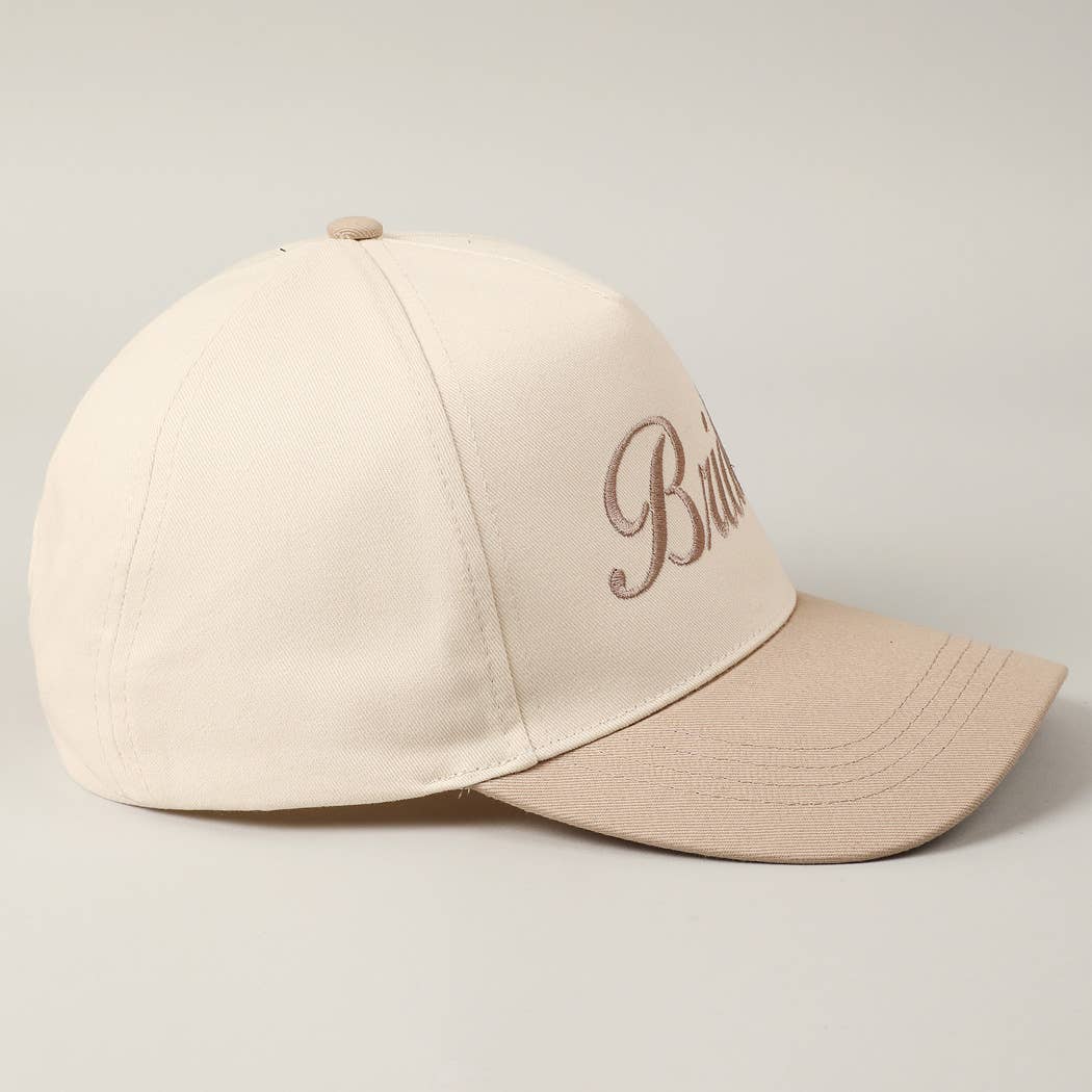 Bride Text Embroidery Two-Tone Trucker Hat: Beige