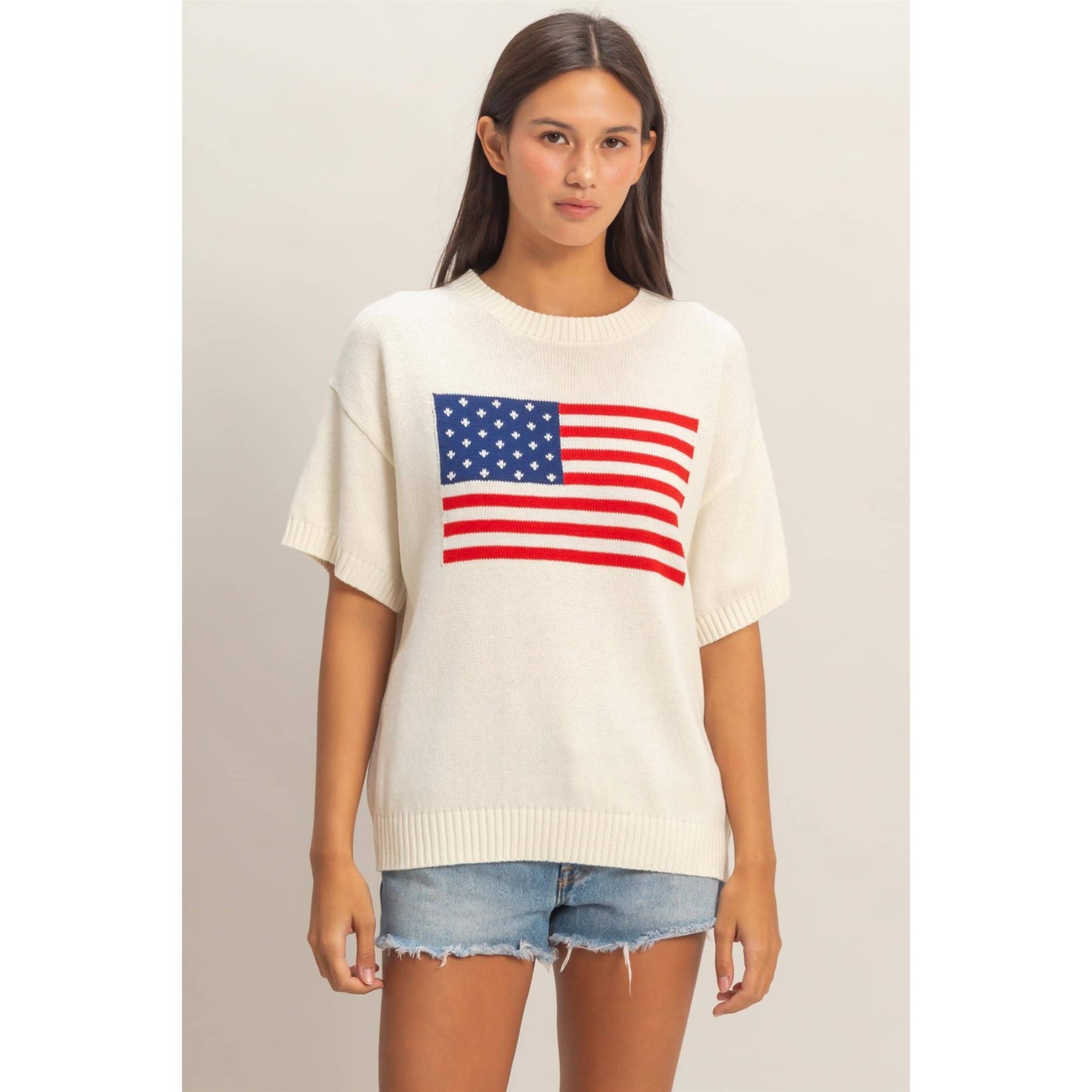 Americana Flag Knit Top: CREAM