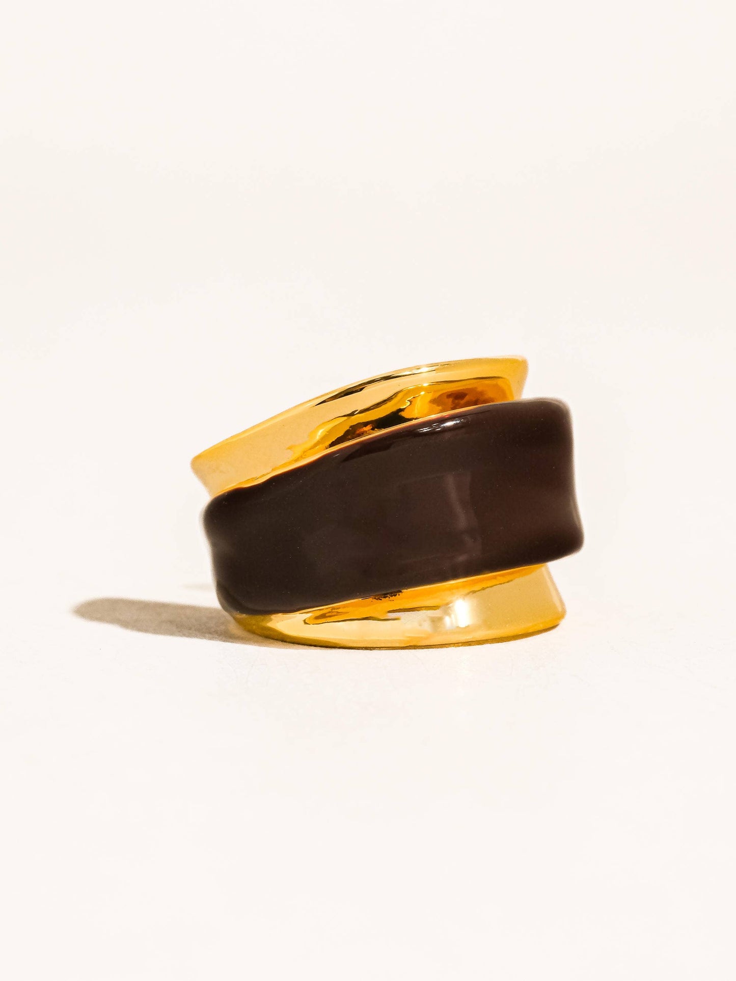 Josiah 18K Gold Layered Enamel Band Ring: Brown / 7