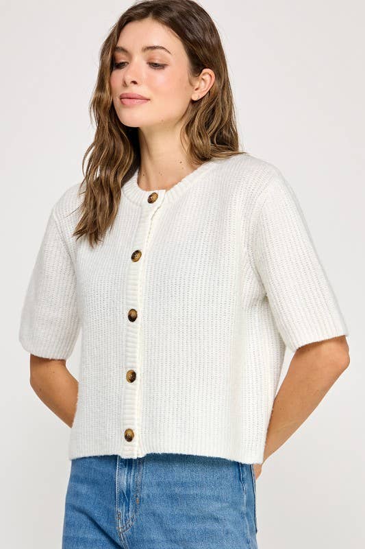 Courtney Super Soft Loose Fit Button Down Cardigan: Off White