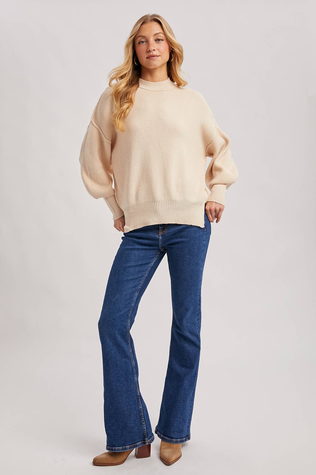 Frost Ribbed Mock Neck Pullover: Shell