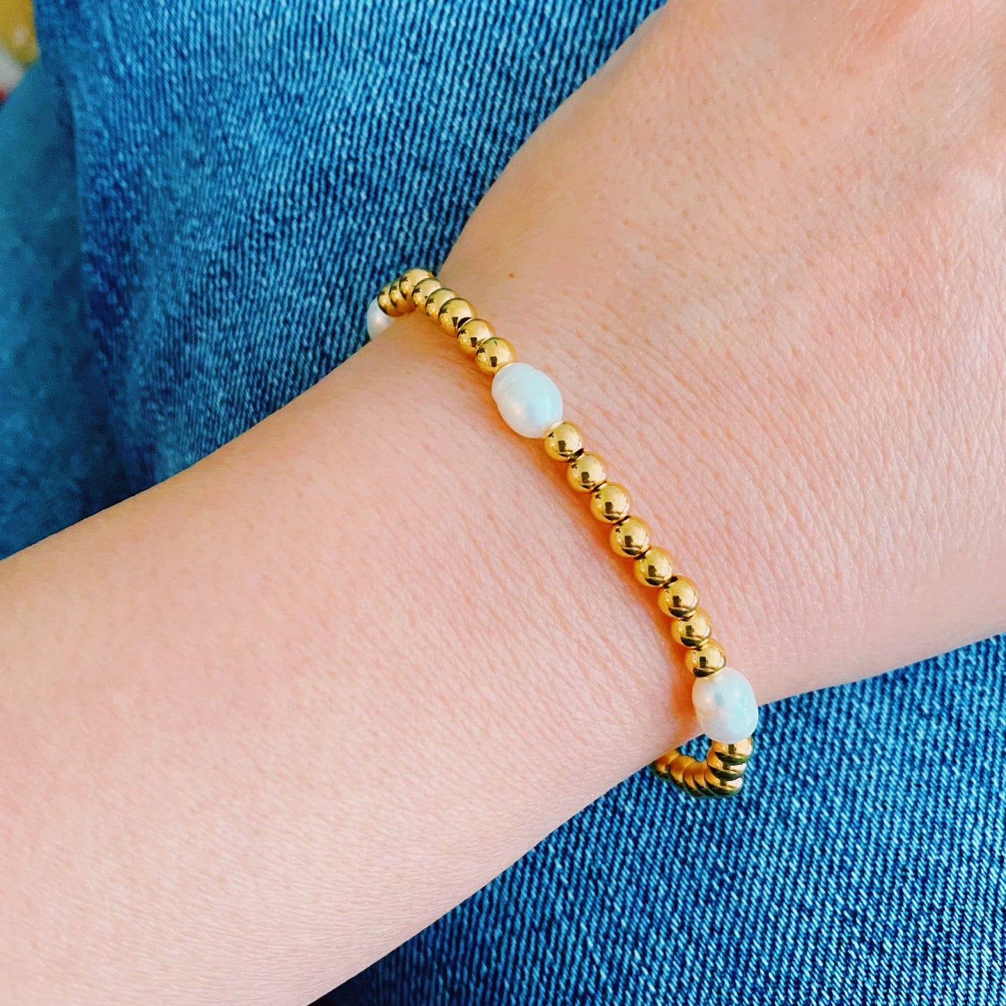 Ellison Freshwater Pearls Golden Bauble Bracelets