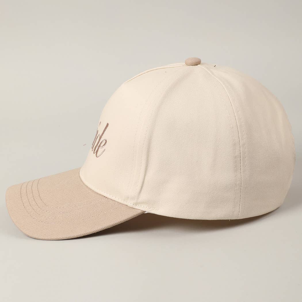 Bride Text Embroidery Two-Tone Trucker Hat: Beige
