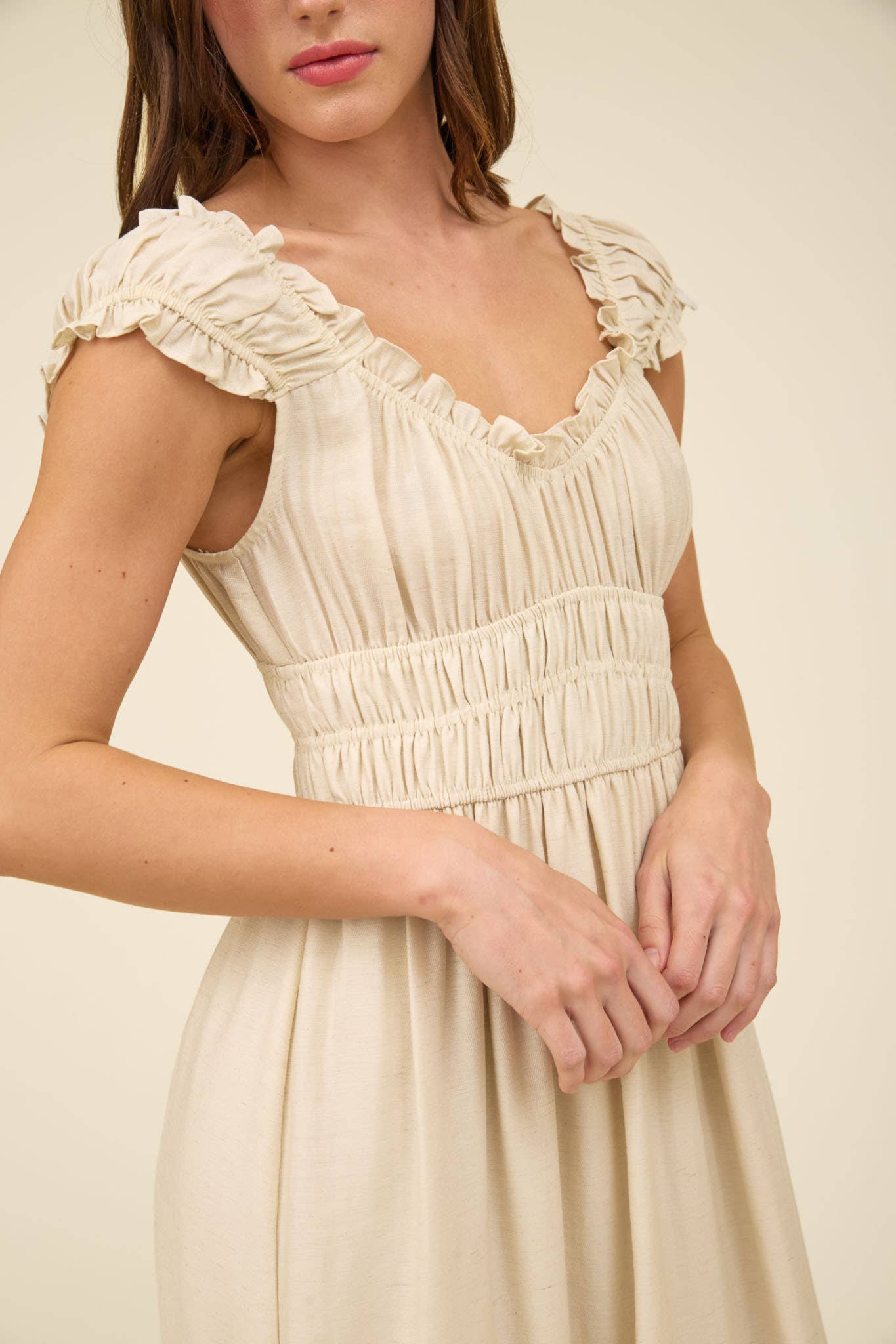 Sally Sweetheart Shirred Midi Dress