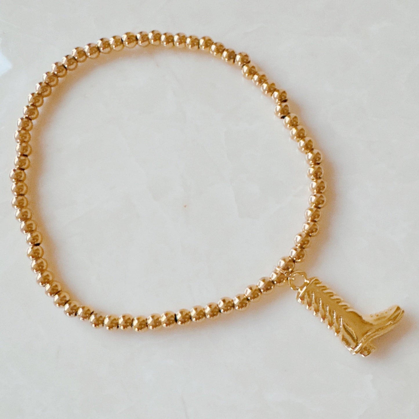 Golden Ball Single Charm Stretch Bracelet: Cowgirl Boot