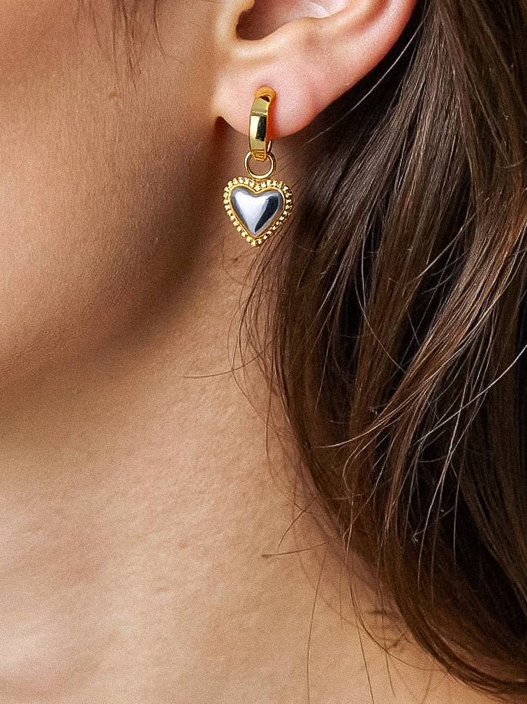 Saxon 18K Non-Tarnish Two Tone Classic Heart Earring: Multi-Colored