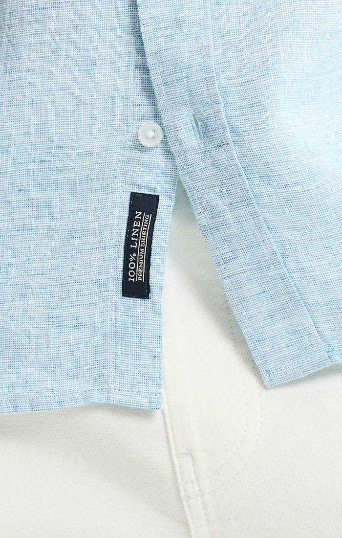 Lance 100% Linen Button-Down Shirt: BLUE SOLID