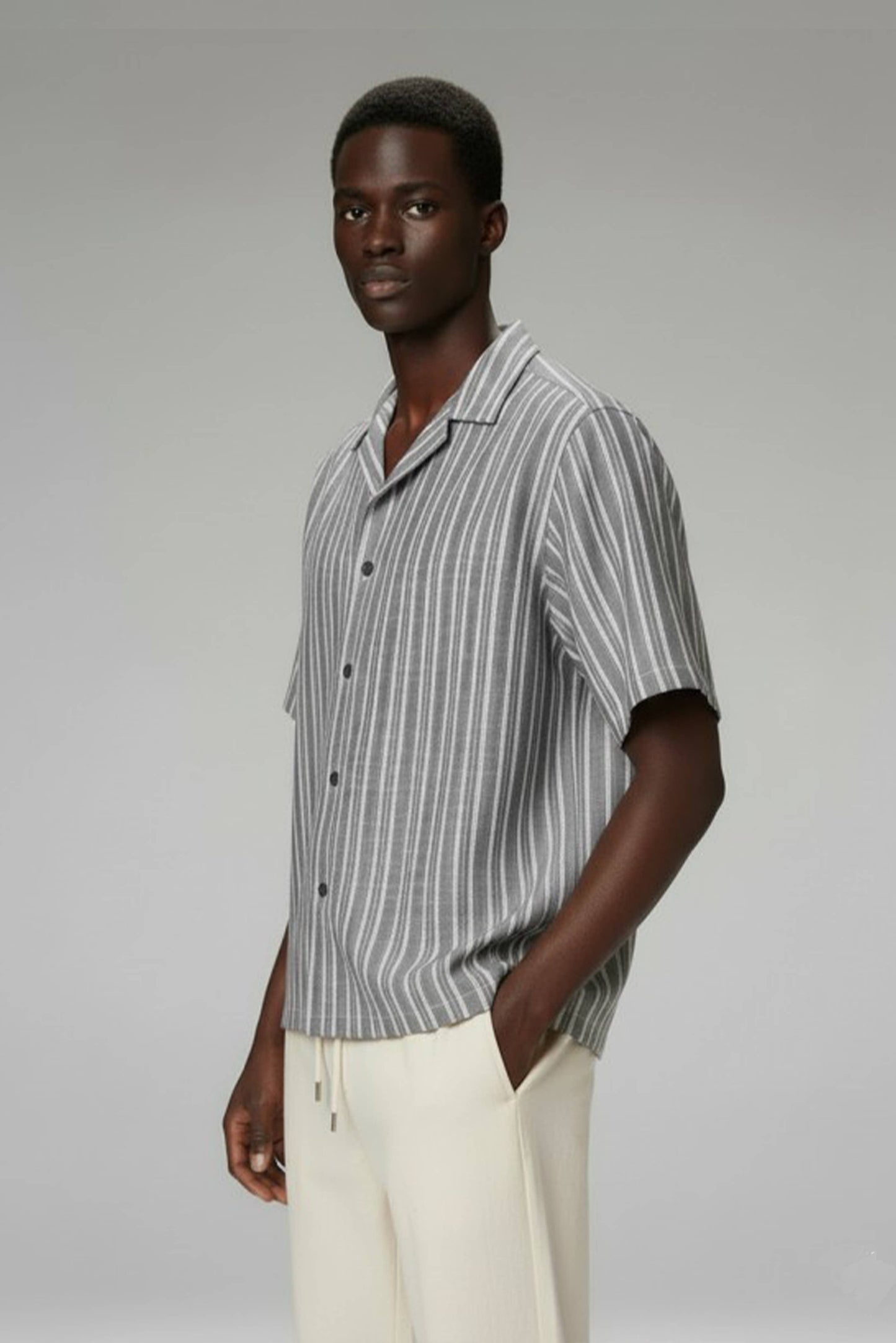 Callahan Camp Collar Shirt: Grey Stripe