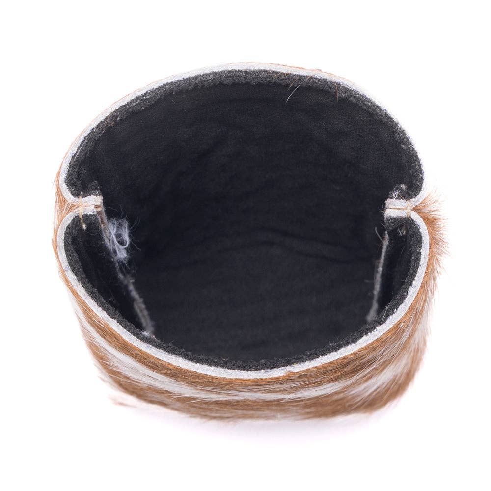 Birch Valley Hairon Leather Beer Can Holder in Toffee Cream: Toffee Cream