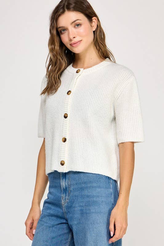 Courtney Super Soft Loose Fit Button Down Cardigan: Off White