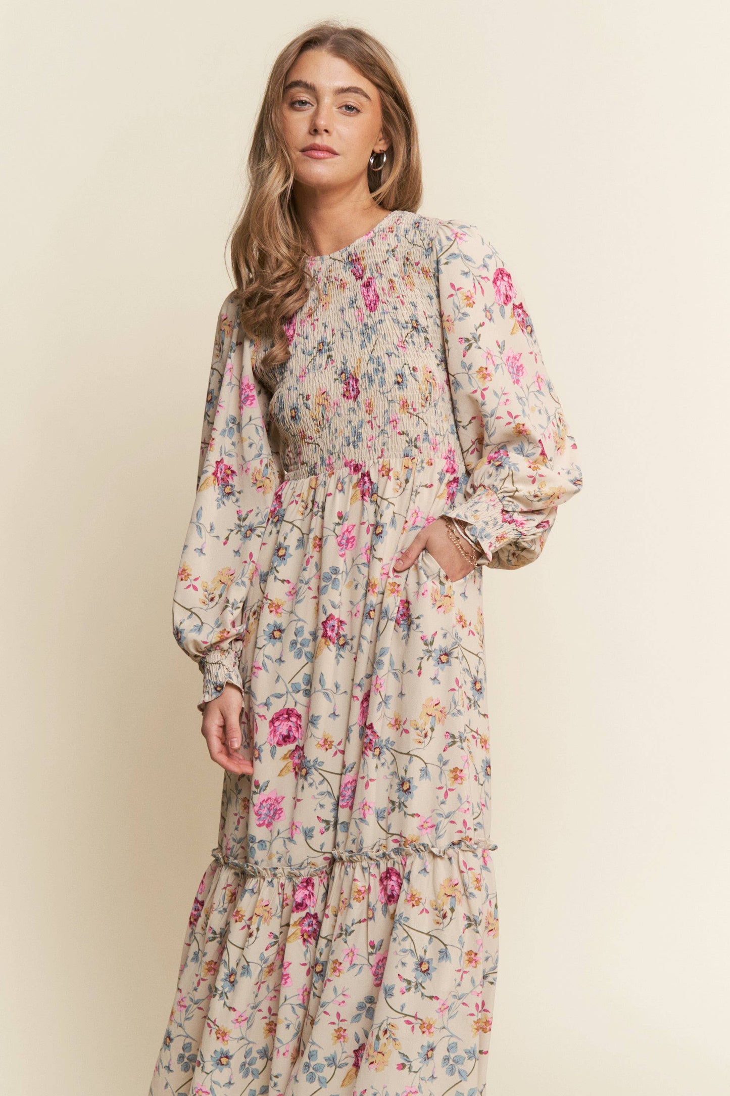 Rosie Floral Print Smocked Tiered Maxi Dress