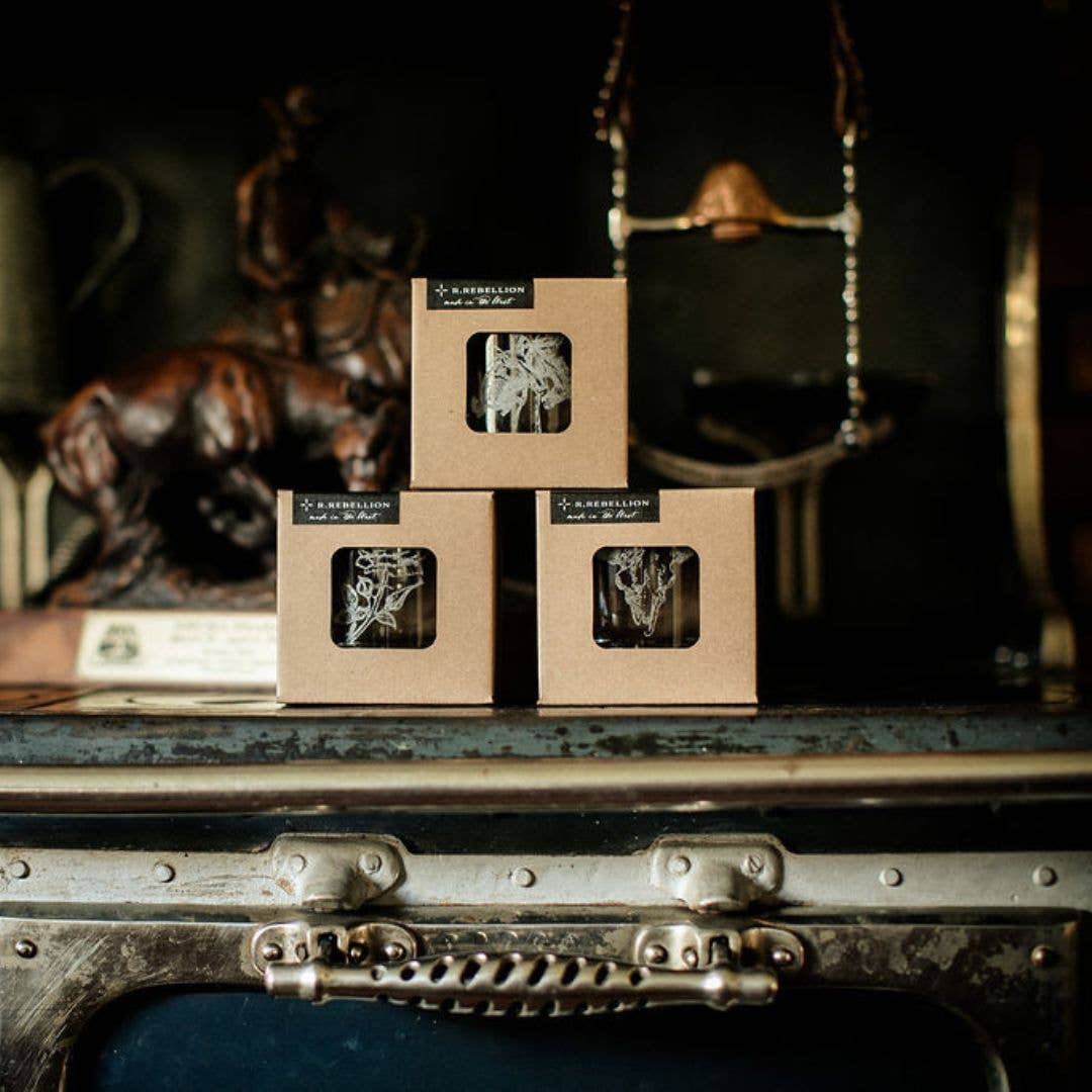 Western Bronc Etched Old Fashioned Whiskey Glass 11 oz