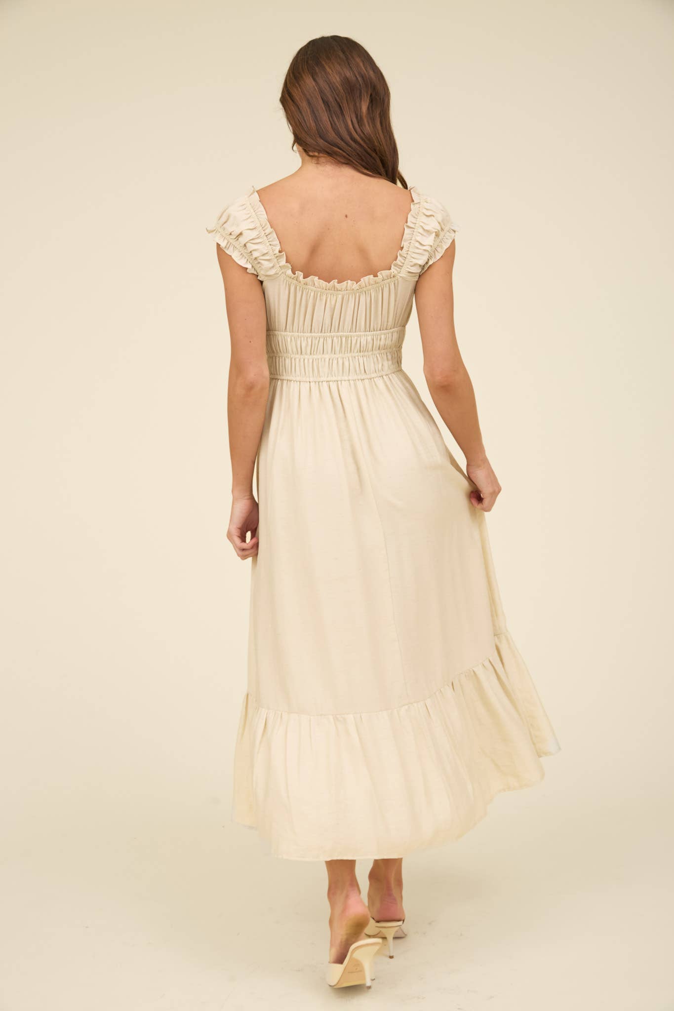 Sally Sweetheart Shirred Midi Dress