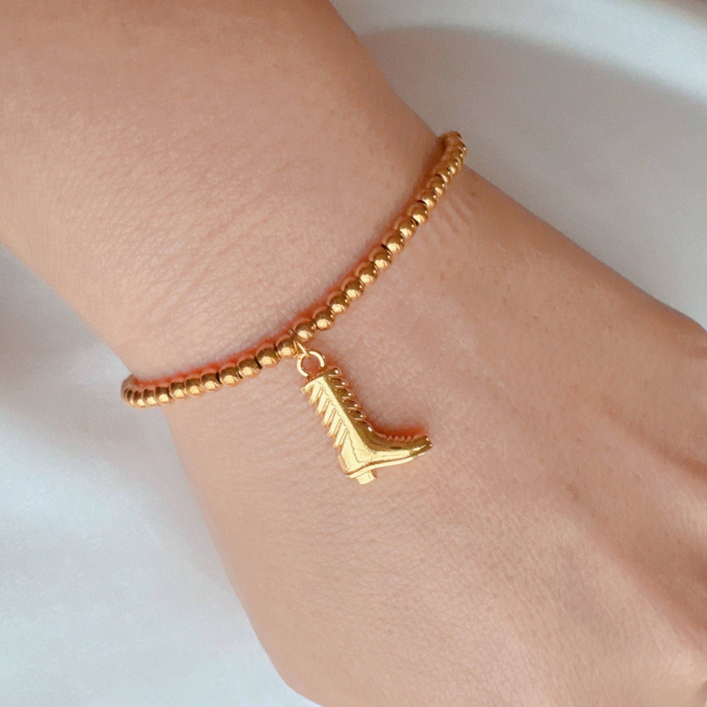 Golden Ball Single Charm Stretch Bracelet: Cowgirl Boot
