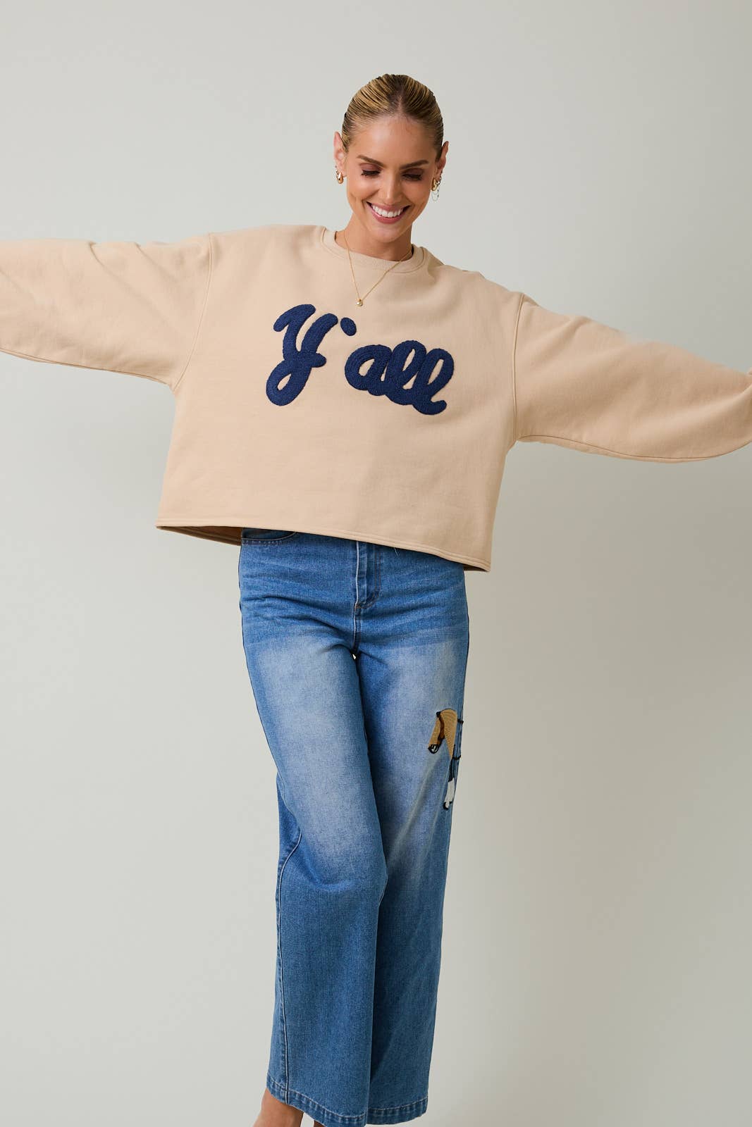 “Y’ALL” Crew Neck Flocked Sweatshirt